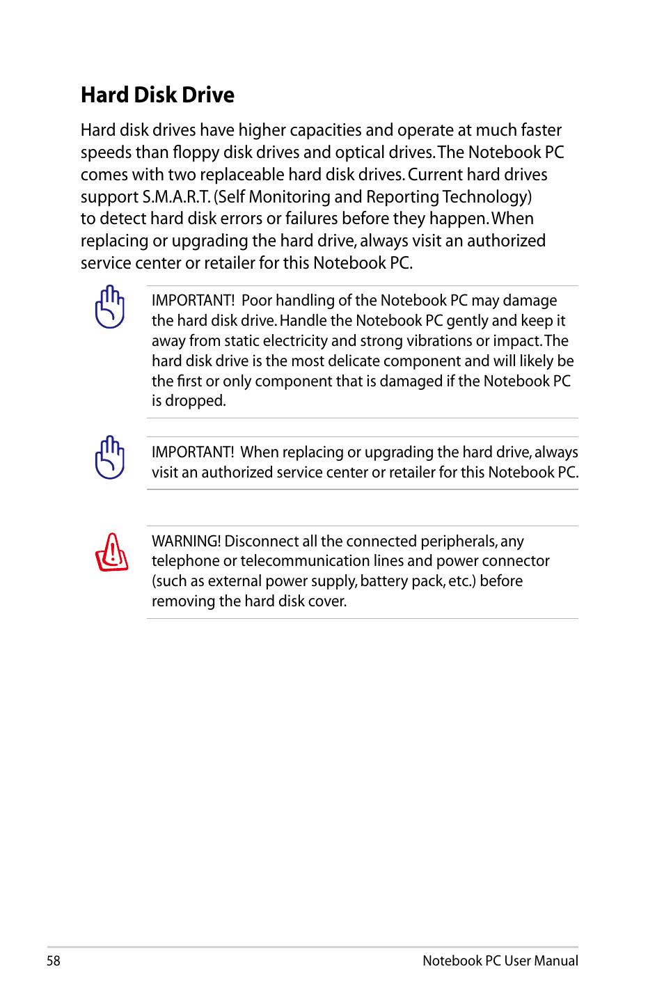 Hard disk drive | Asus U47VC User Manual | Page 58 / 108