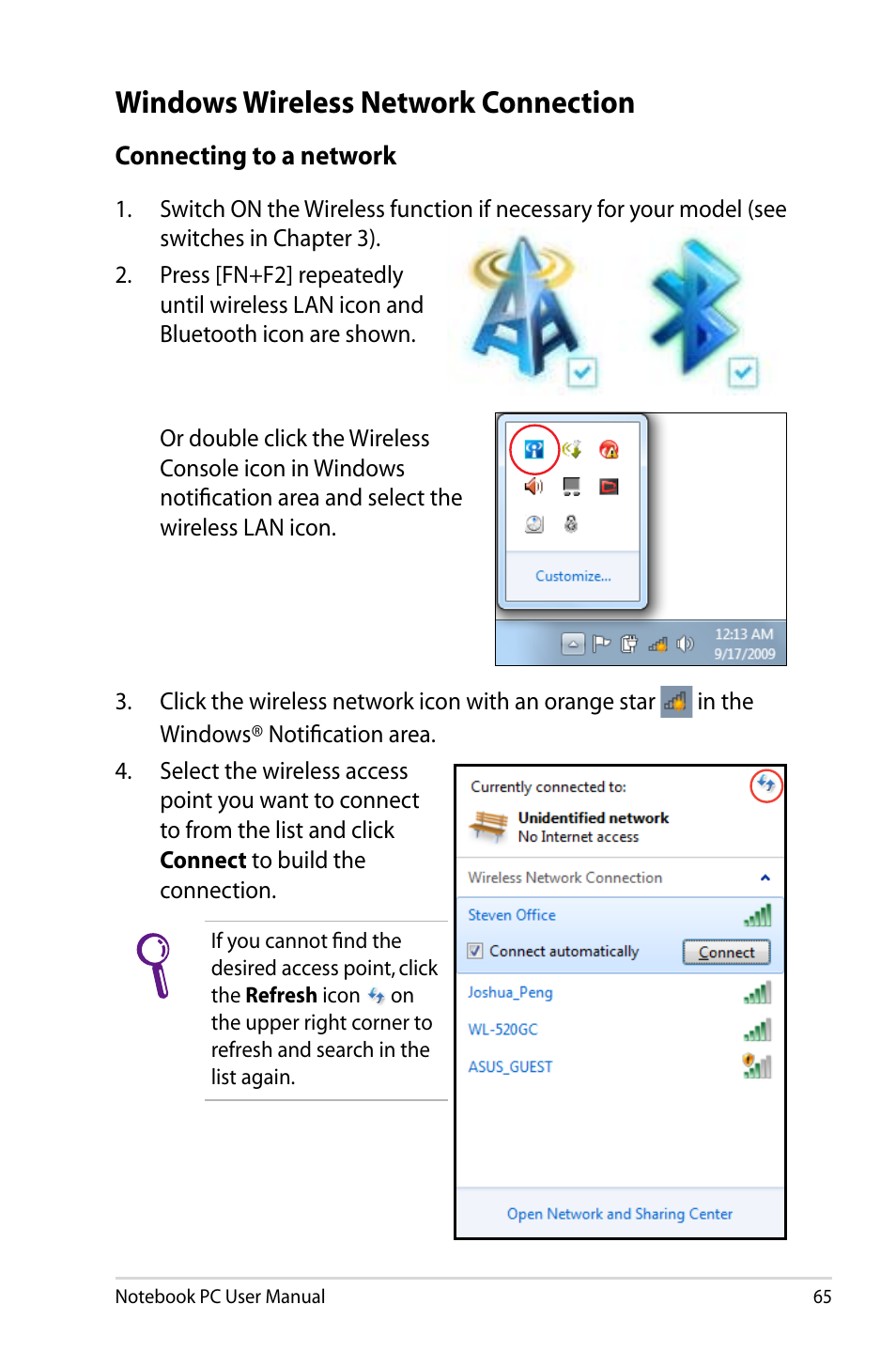 Windows wireless network connection | Asus U47VC User Manual | Page 65 / 108