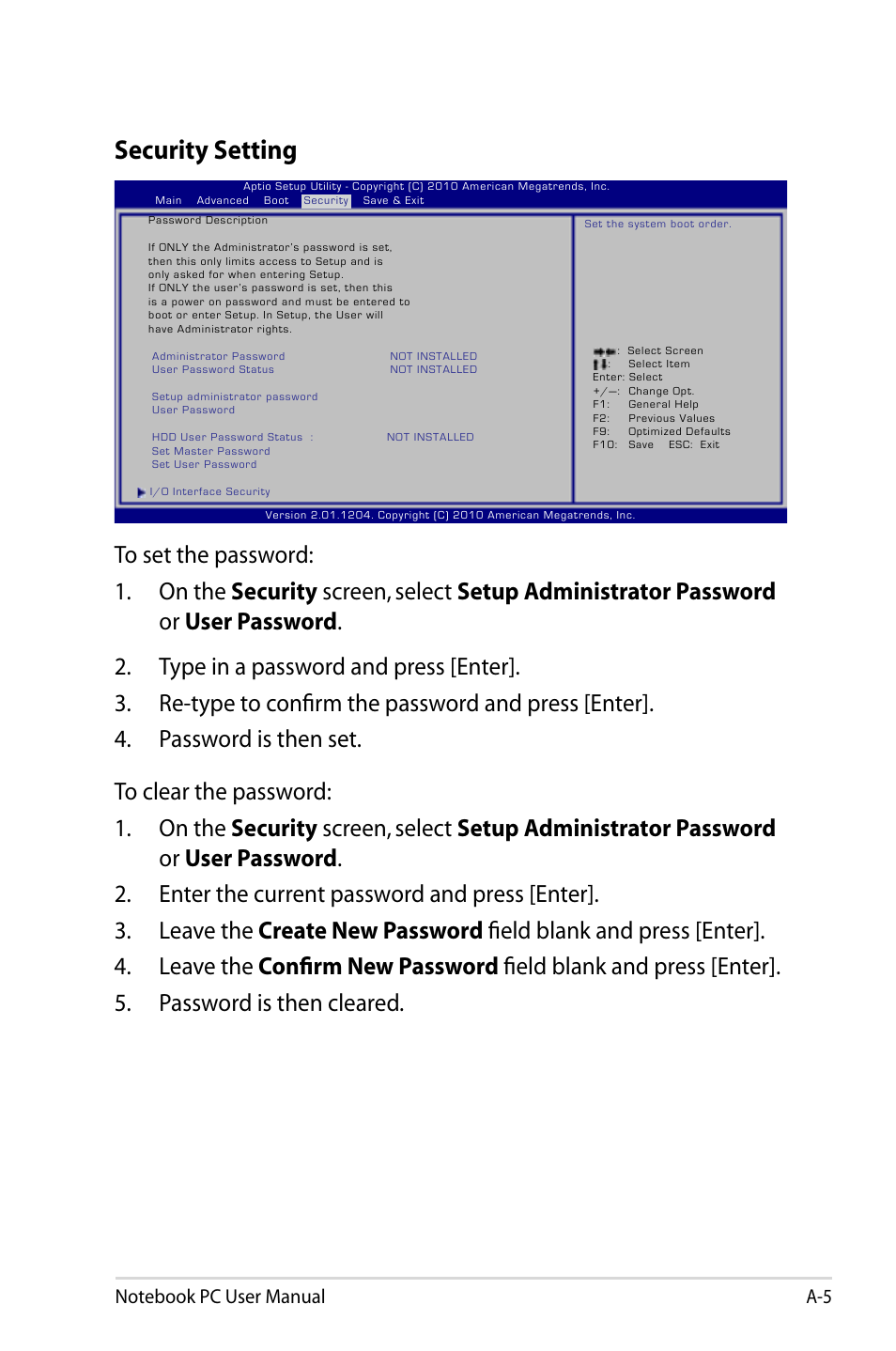 Security setting | Asus U47VC User Manual | Page 75 / 108