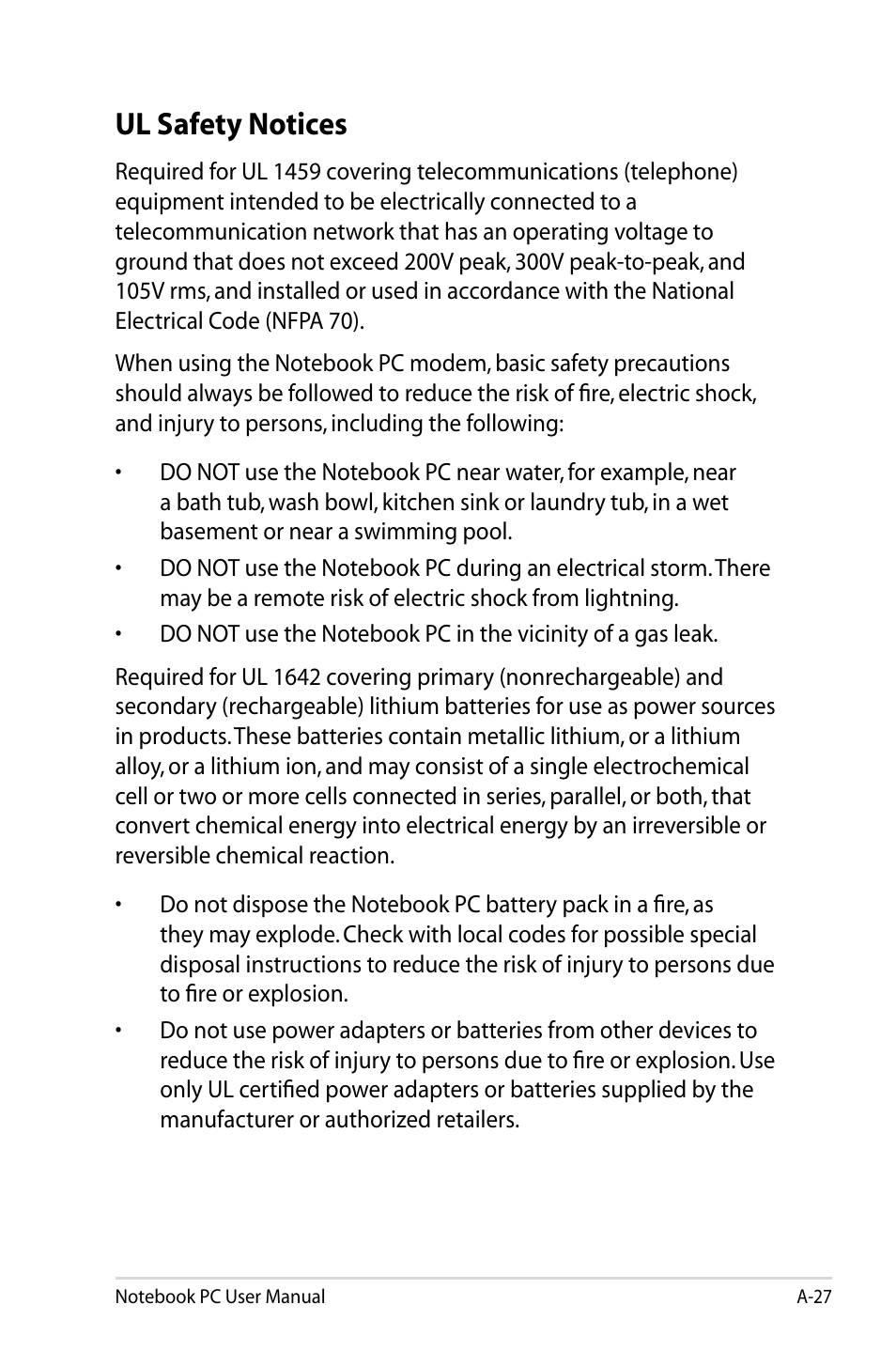 Ul safety notices | Asus U47VC User Manual | Page 97 / 108