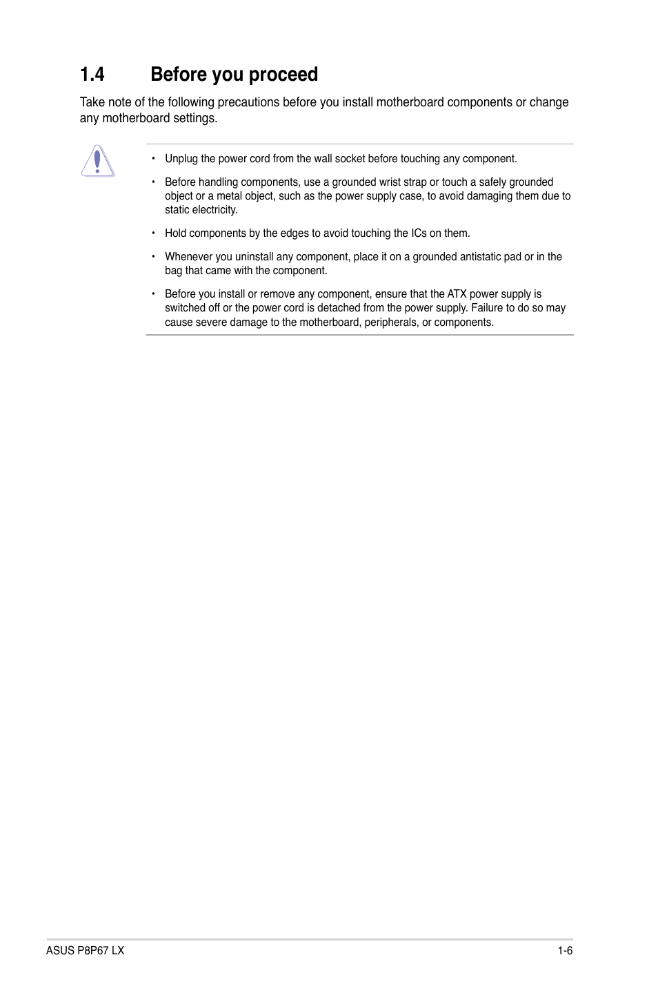 4 before you proceed | Asus P8P67 LX User Manual | Page 17 / 77