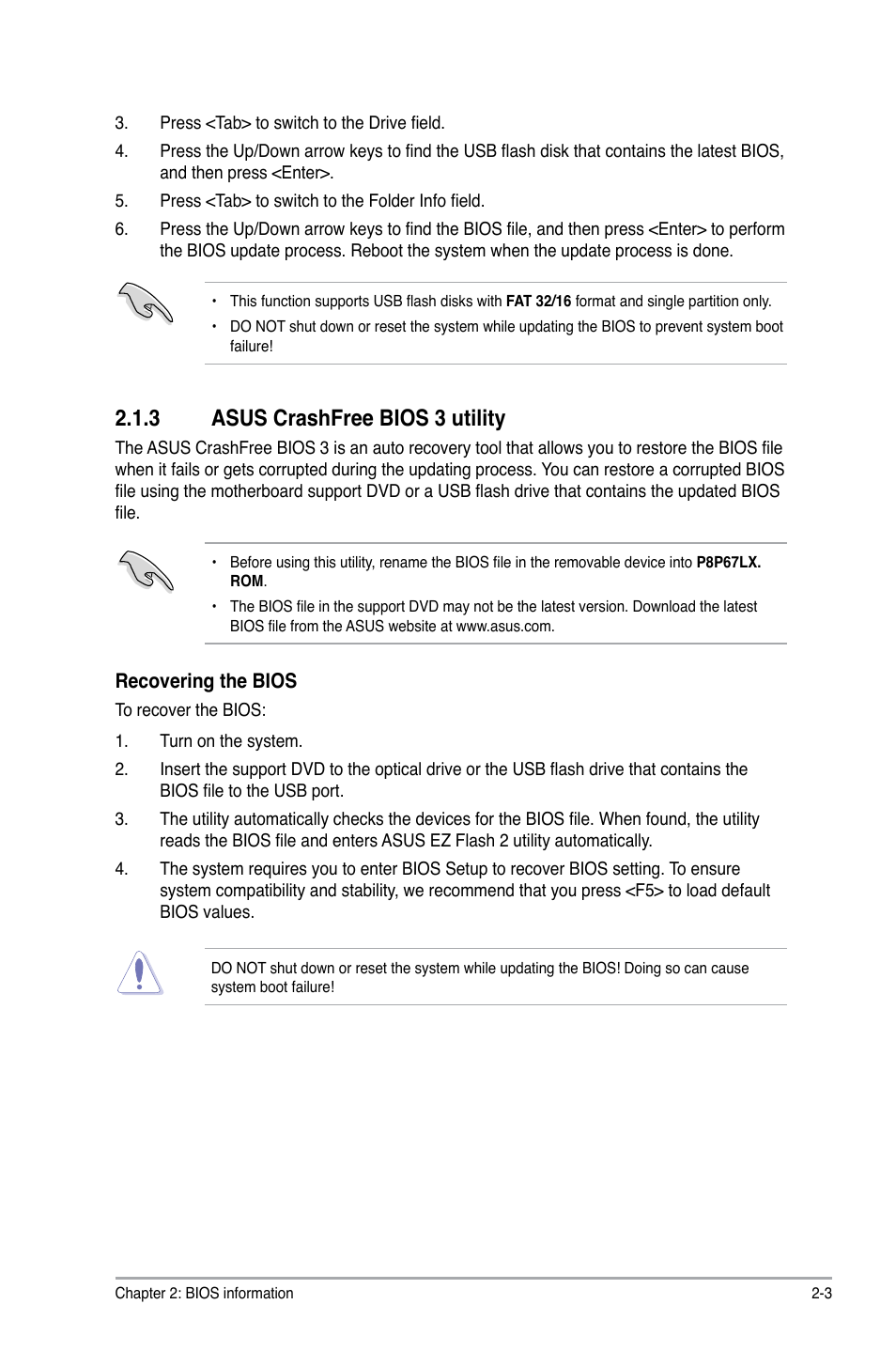3 asus crashfree bios 3 utility | Asus P8P67 LX User Manual | Page 50 / 77