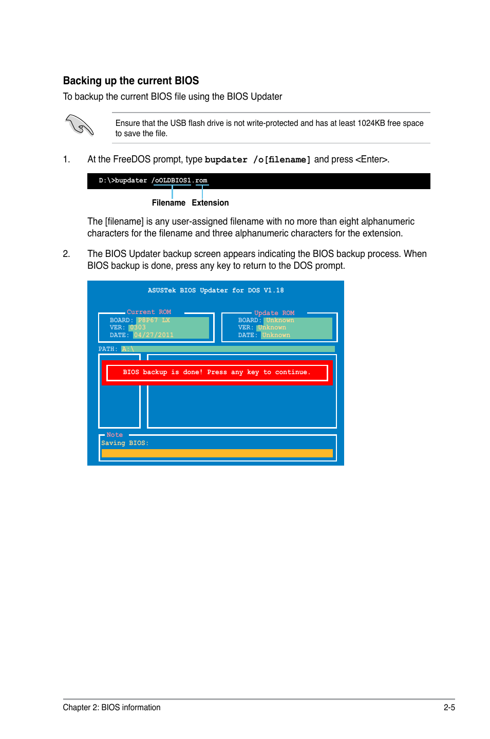 Backing up the current bios | Asus P8P67 LX User Manual | Page 52 / 77