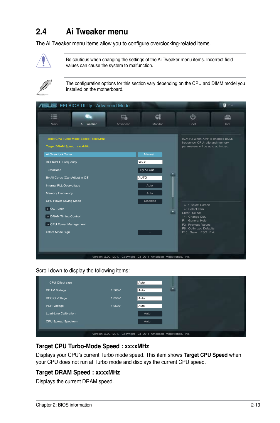 4 ai tweaker menu, Chapter 2: bios information 2-13 | Asus P8P67 LX User Manual | Page 60 / 77