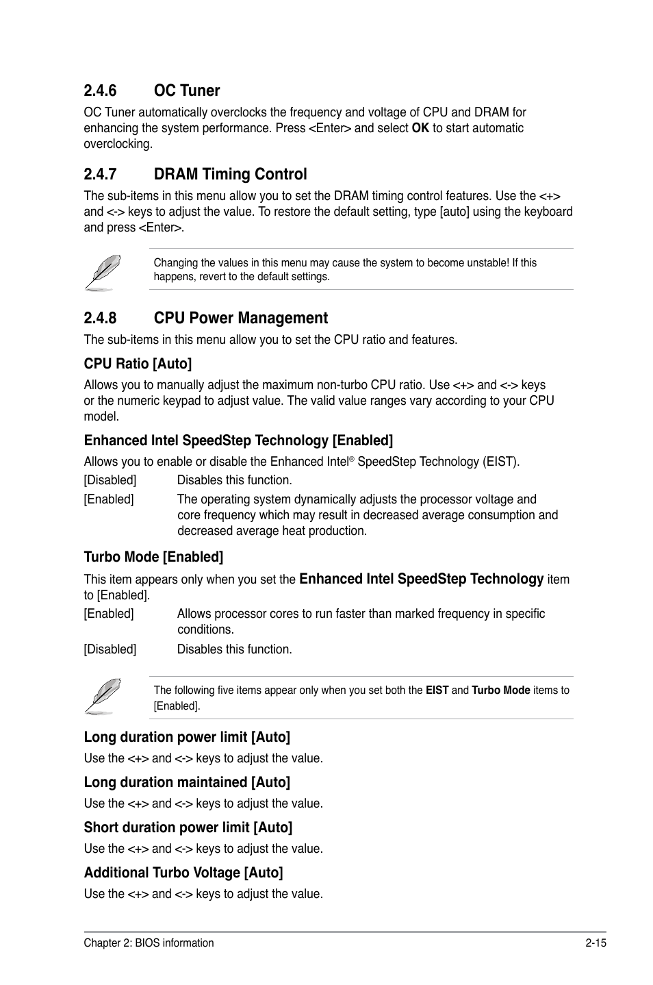 6 oc tuner, 7 dram timing control, 8 cpu power management | Asus P8P67 LX User Manual | Page 62 / 77