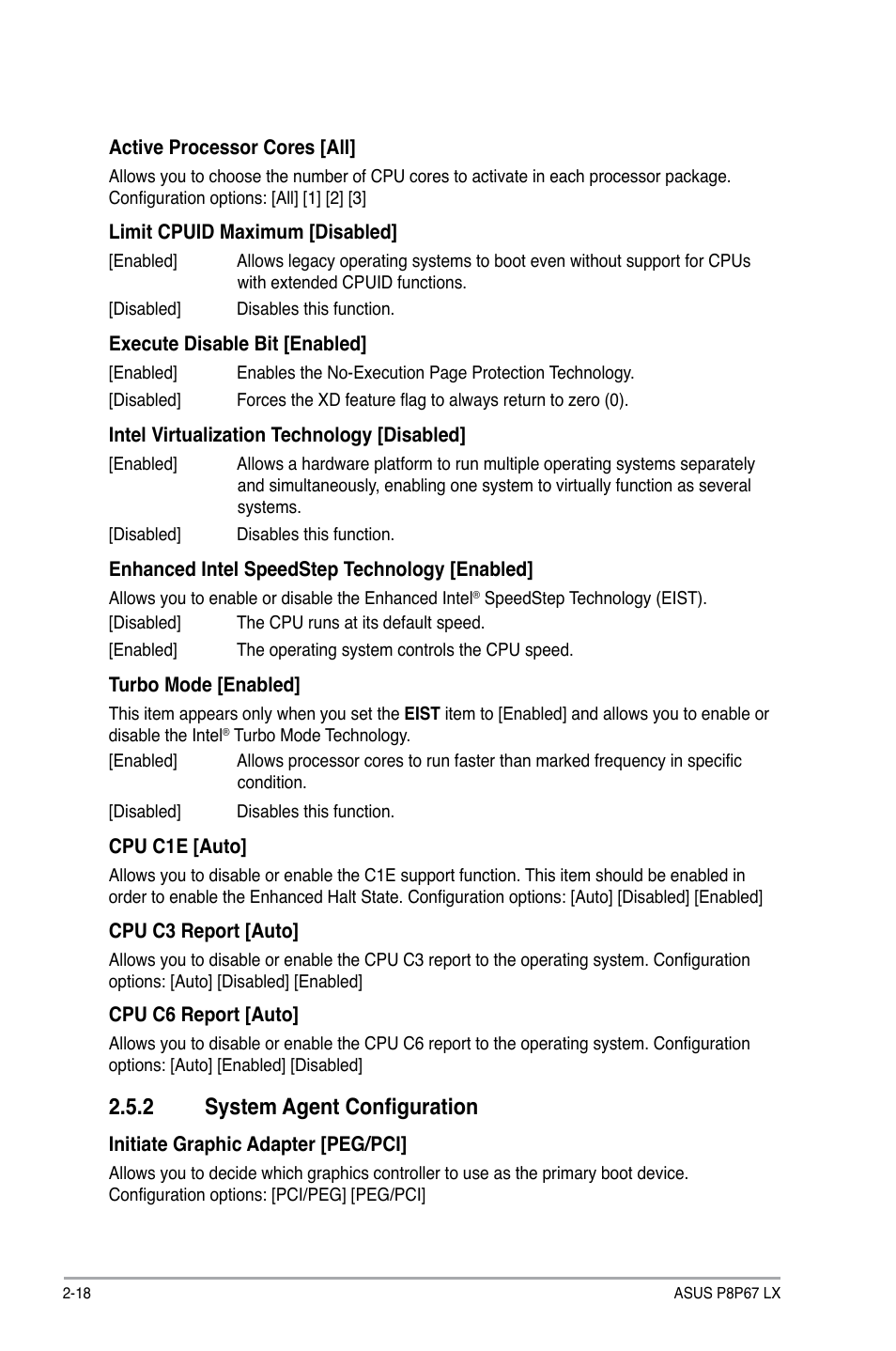 2 system agent configuration | Asus P8P67 LX User Manual | Page 65 / 77