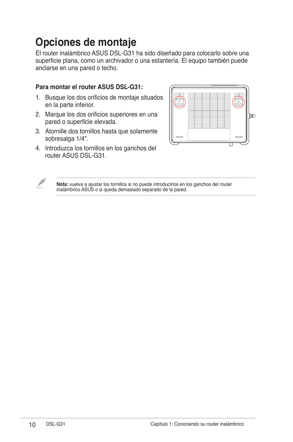 Opciones de montaje | Asus DSL-G31 User Manual | Page 10 / 42