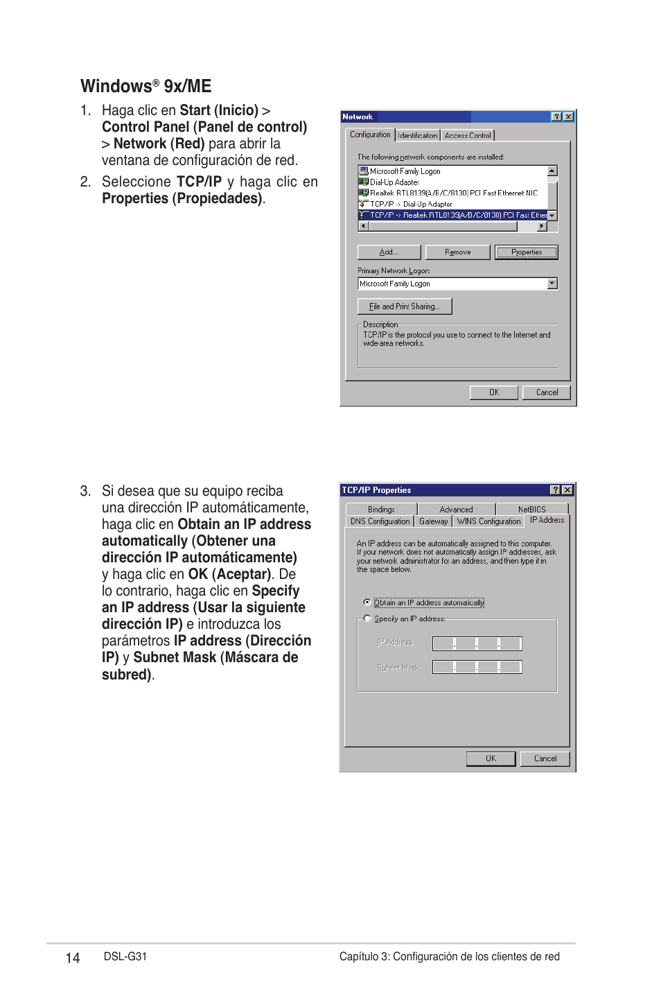 Windows, 9x/me | Asus DSL-G31 User Manual | Page 14 / 42
