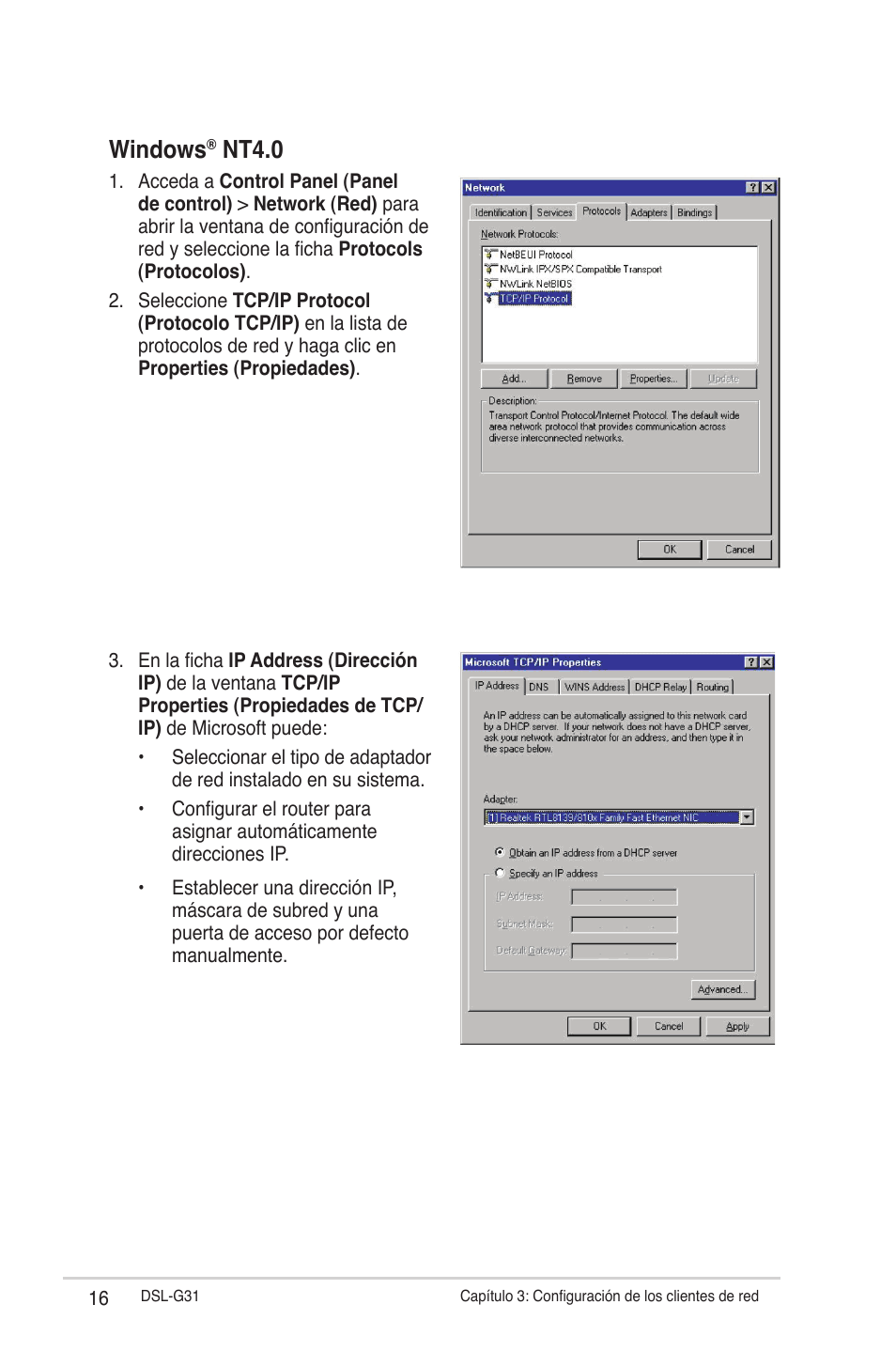 Windows, Nt4.0 | Asus DSL-G31 User Manual | Page 16 / 42
