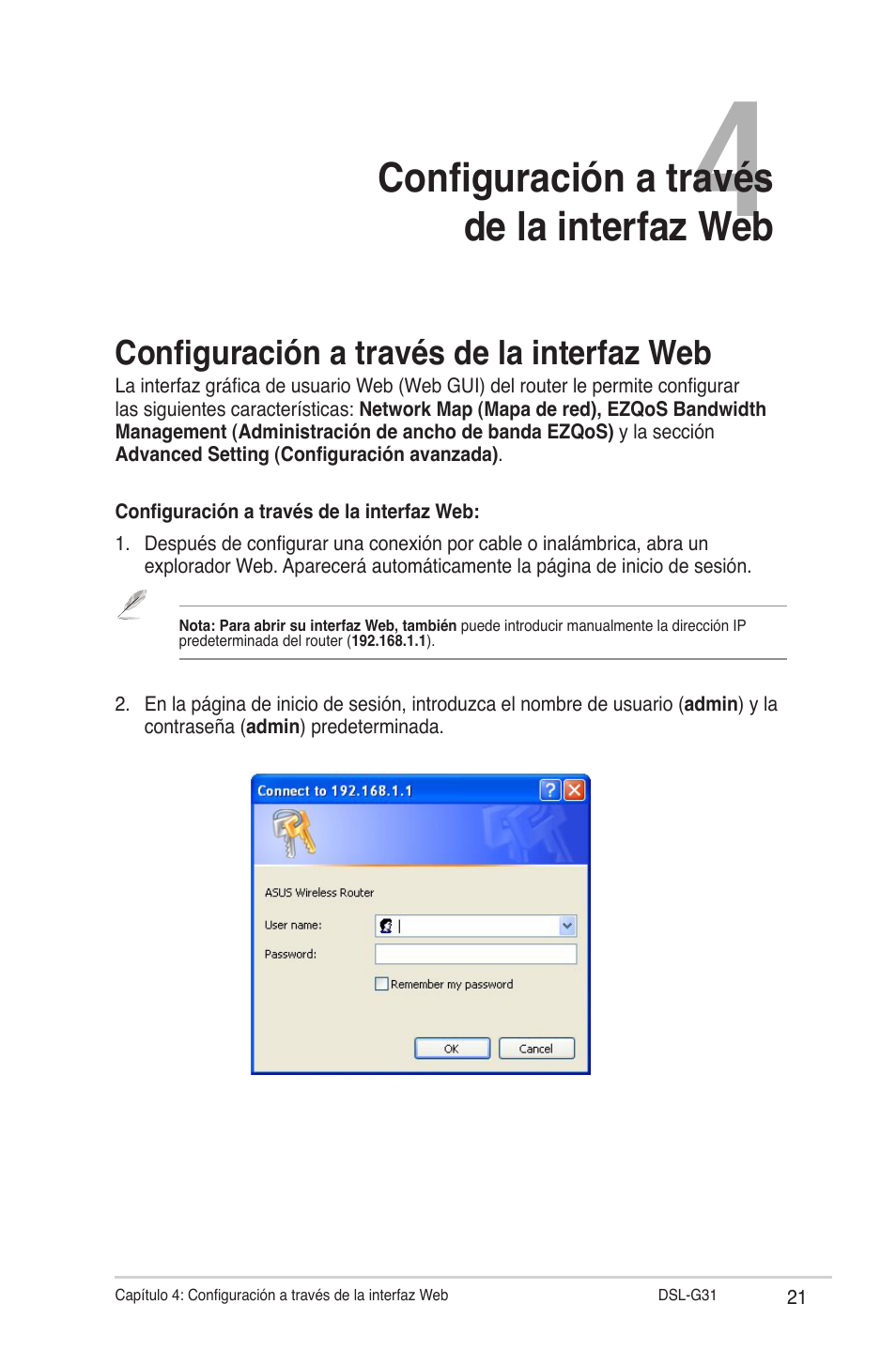 Configuración a través de la interfaz web | Asus DSL-G31 User Manual | Page 21 / 42