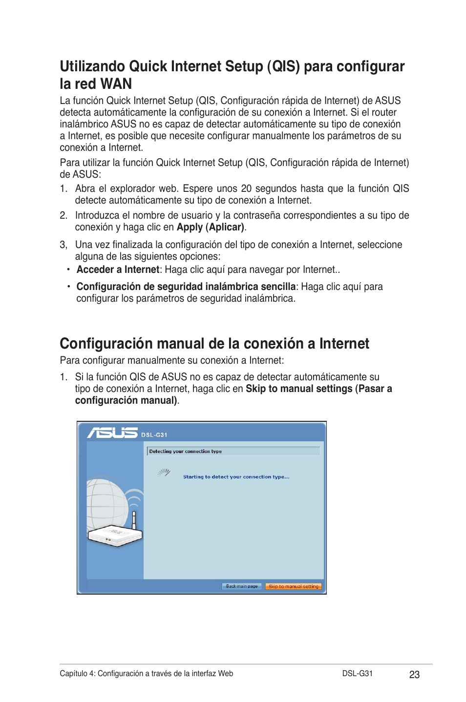 Configuración manual de la conexión a internet | Asus DSL-G31 User Manual | Page 23 / 42