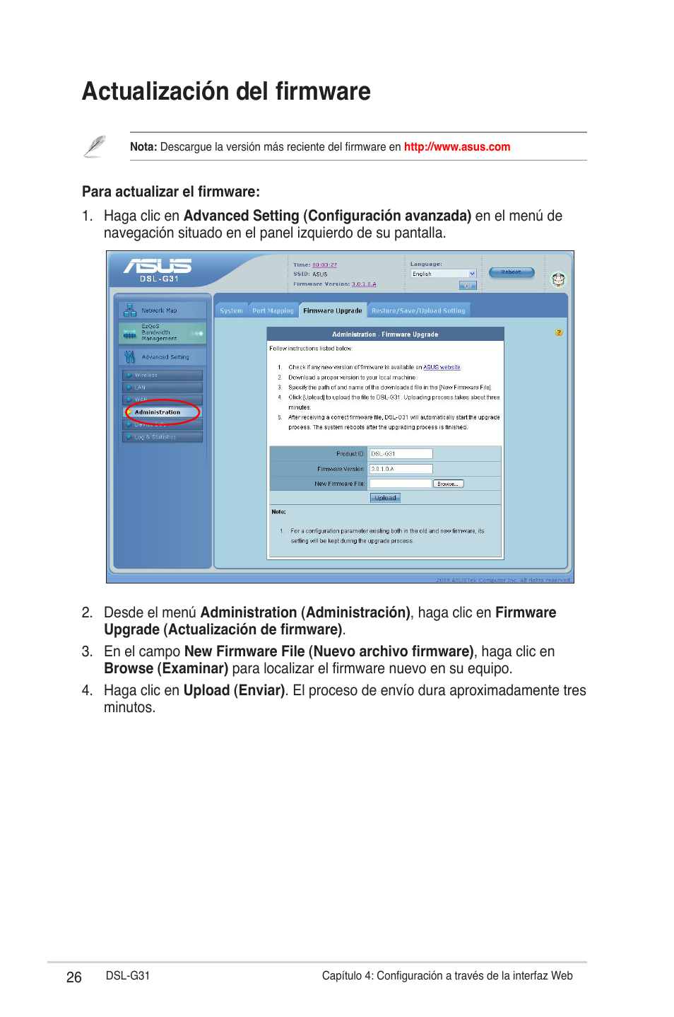Actualización del firmware | Asus DSL-G31 User Manual | Page 26 / 42