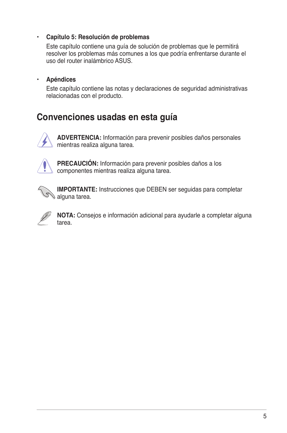 Convenciones usadas en esta guía | Asus DSL-G31 User Manual | Page 5 / 42
