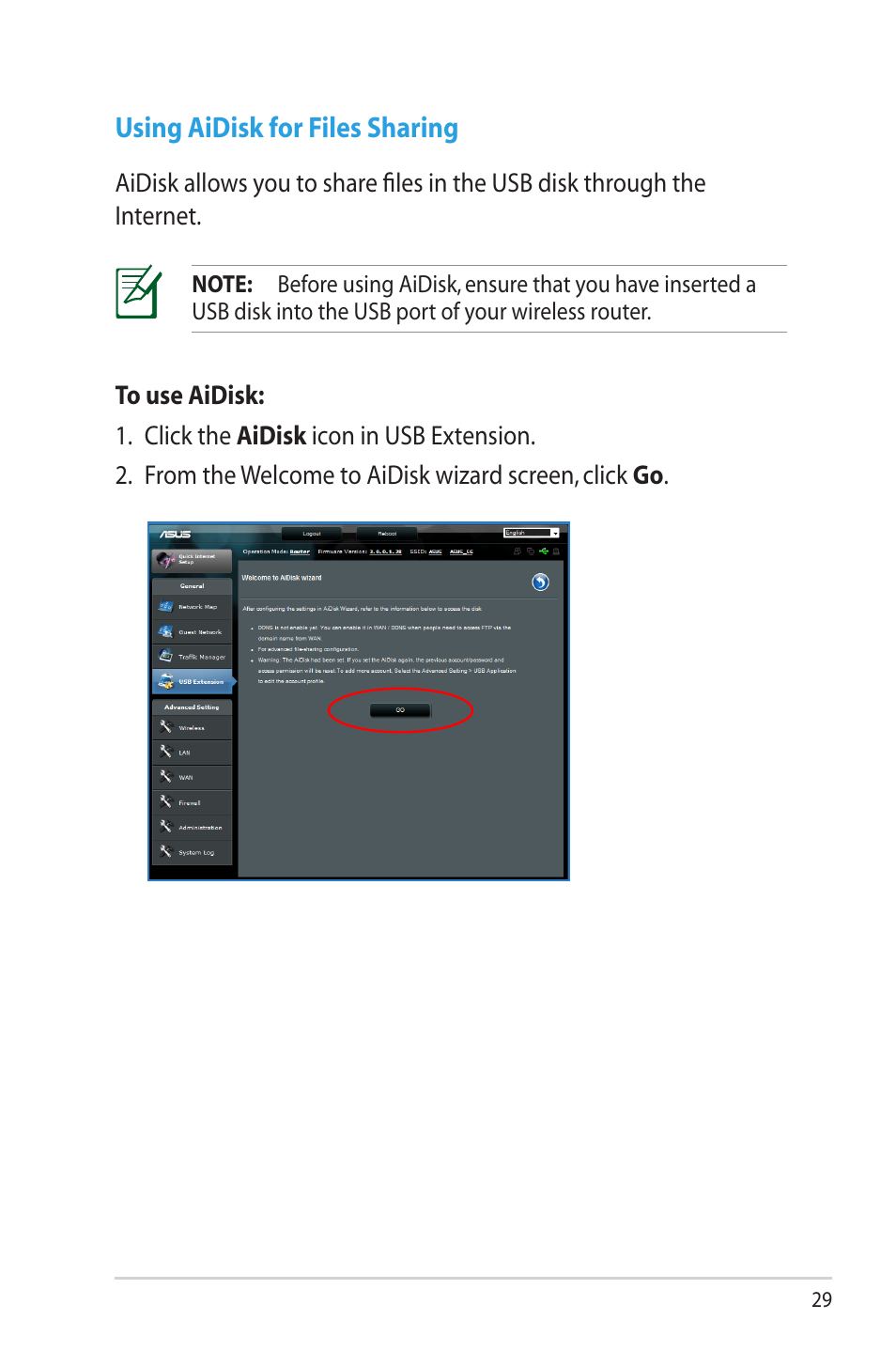 Using aidisk for files sharing | Asus RT-N65U User Manual | Page 29 / 70