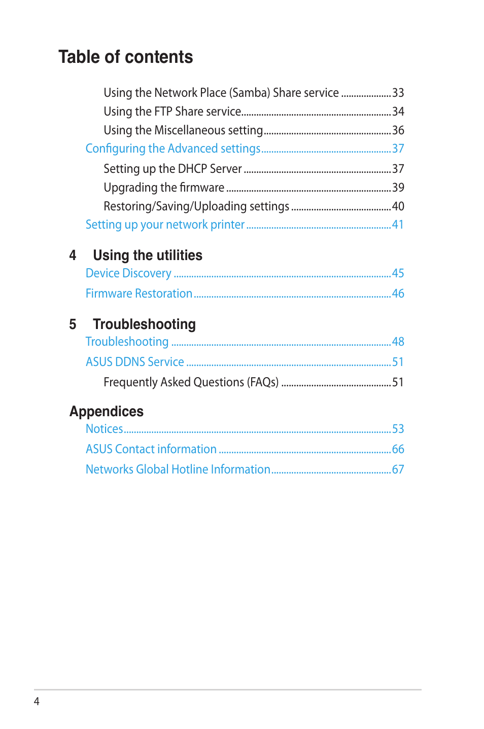 Asus RT-N65U User Manual | Page 4 / 70