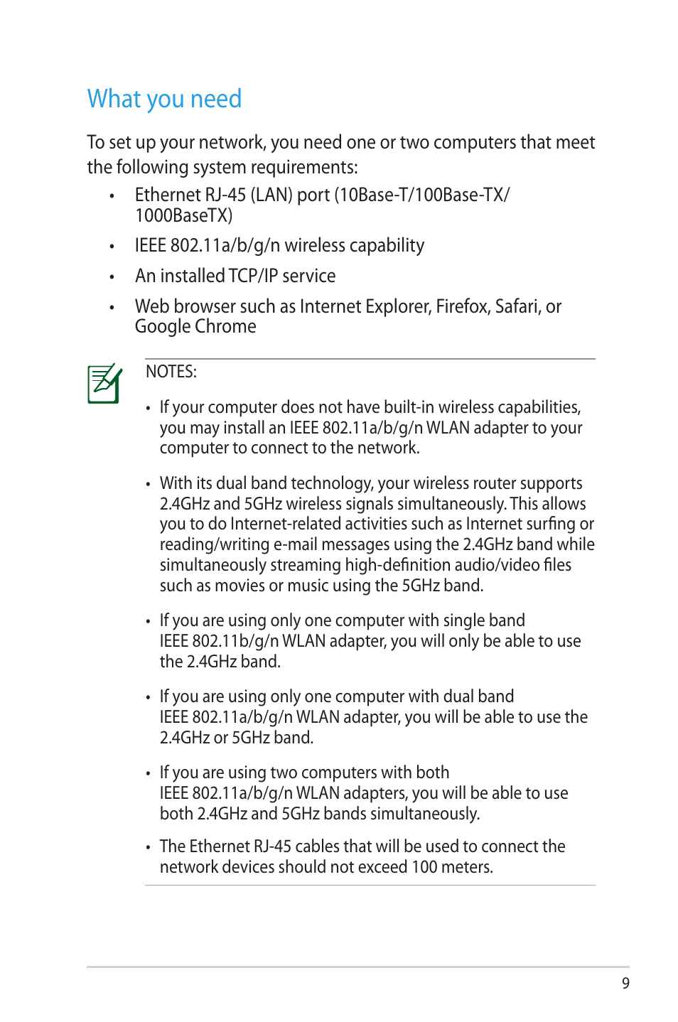 What you need | Asus RT-N65U User Manual | Page 9 / 70