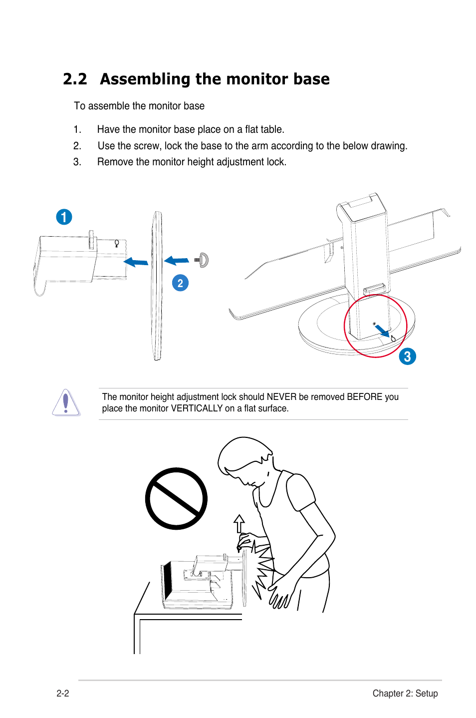 Assembling the monitor base | Asus VH242TL User Manual | Page 14 / 23