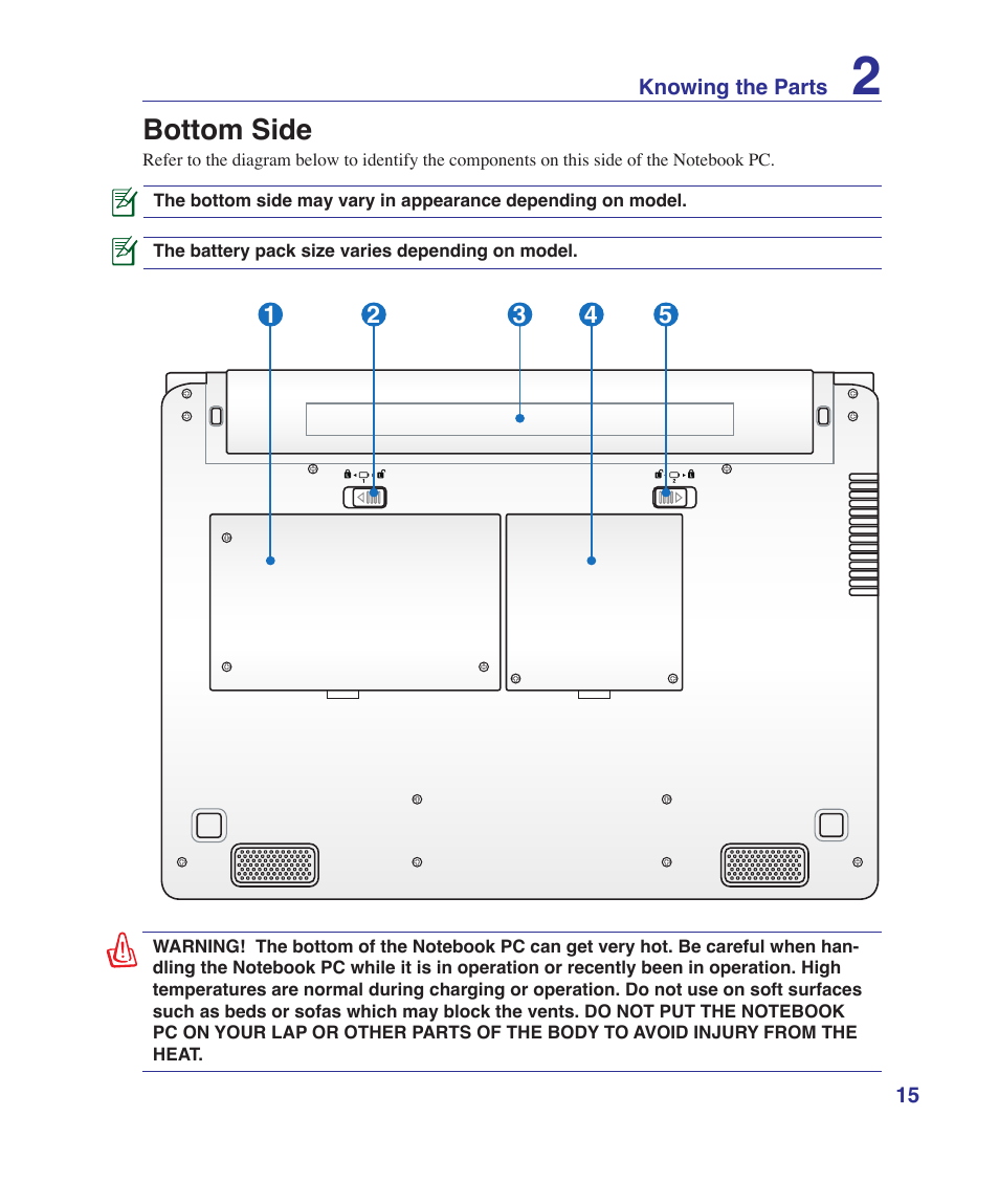 Bottom side | Asus UL30VT User Manual | Page 15 / 82
