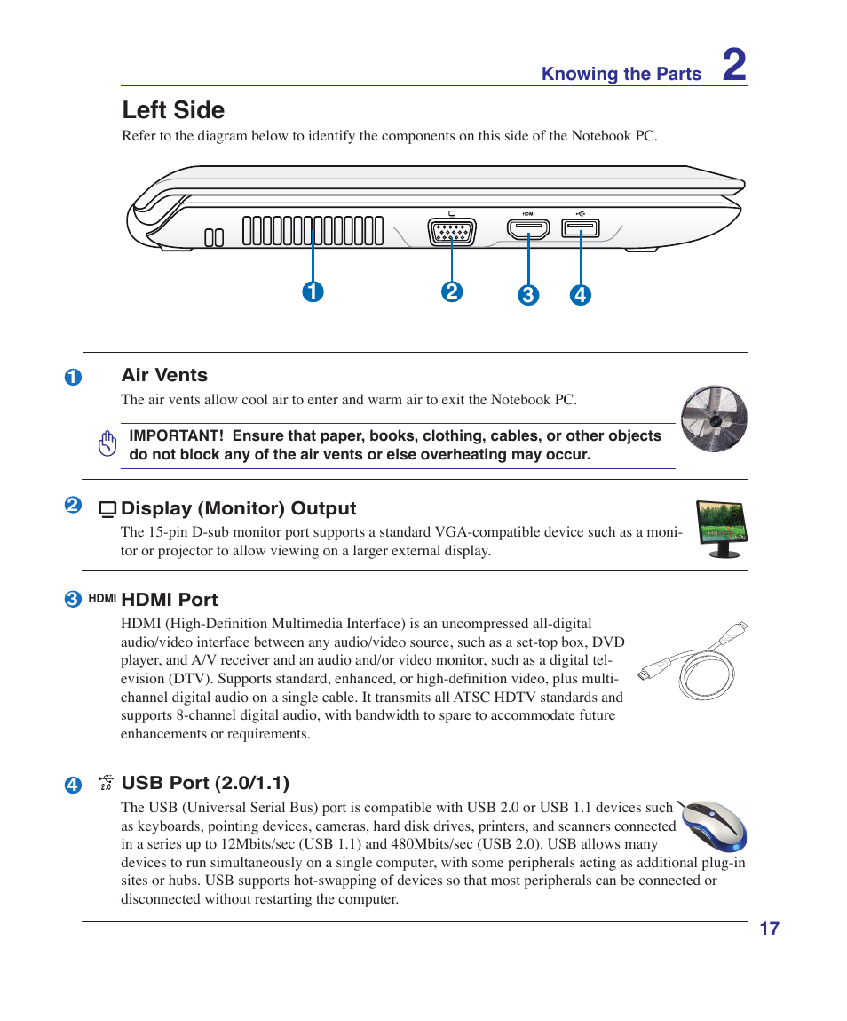 Left side | Asus UL30VT User Manual | Page 17 / 82