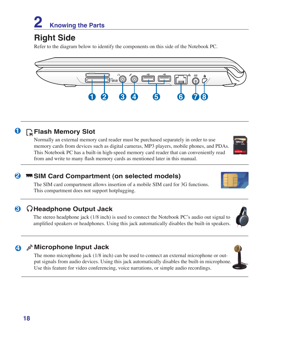 Right side | Asus UL30VT User Manual | Page 18 / 82