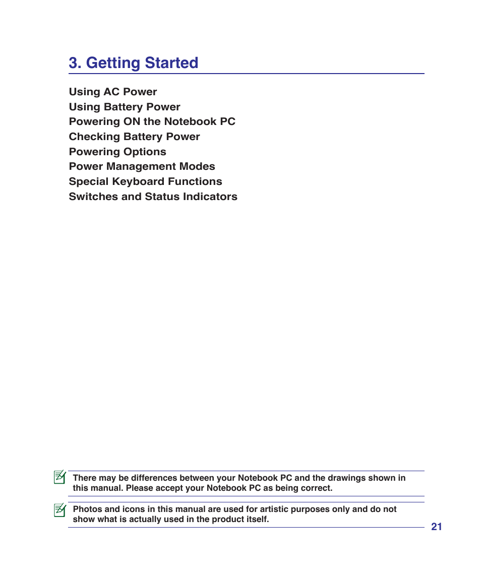 Getting started | Asus UL30VT User Manual | Page 21 / 82