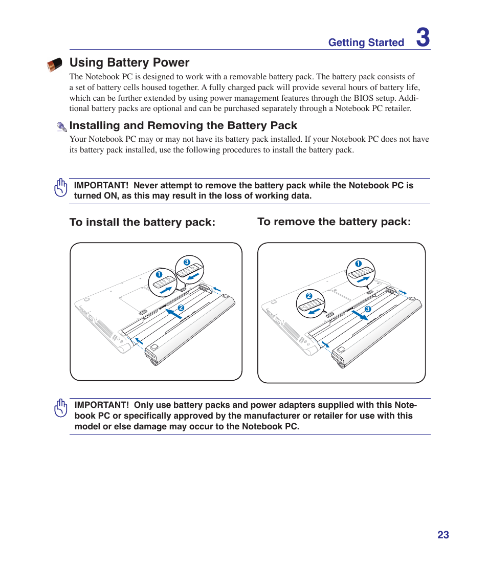 Using battery power | Asus UL30VT User Manual | Page 23 / 82