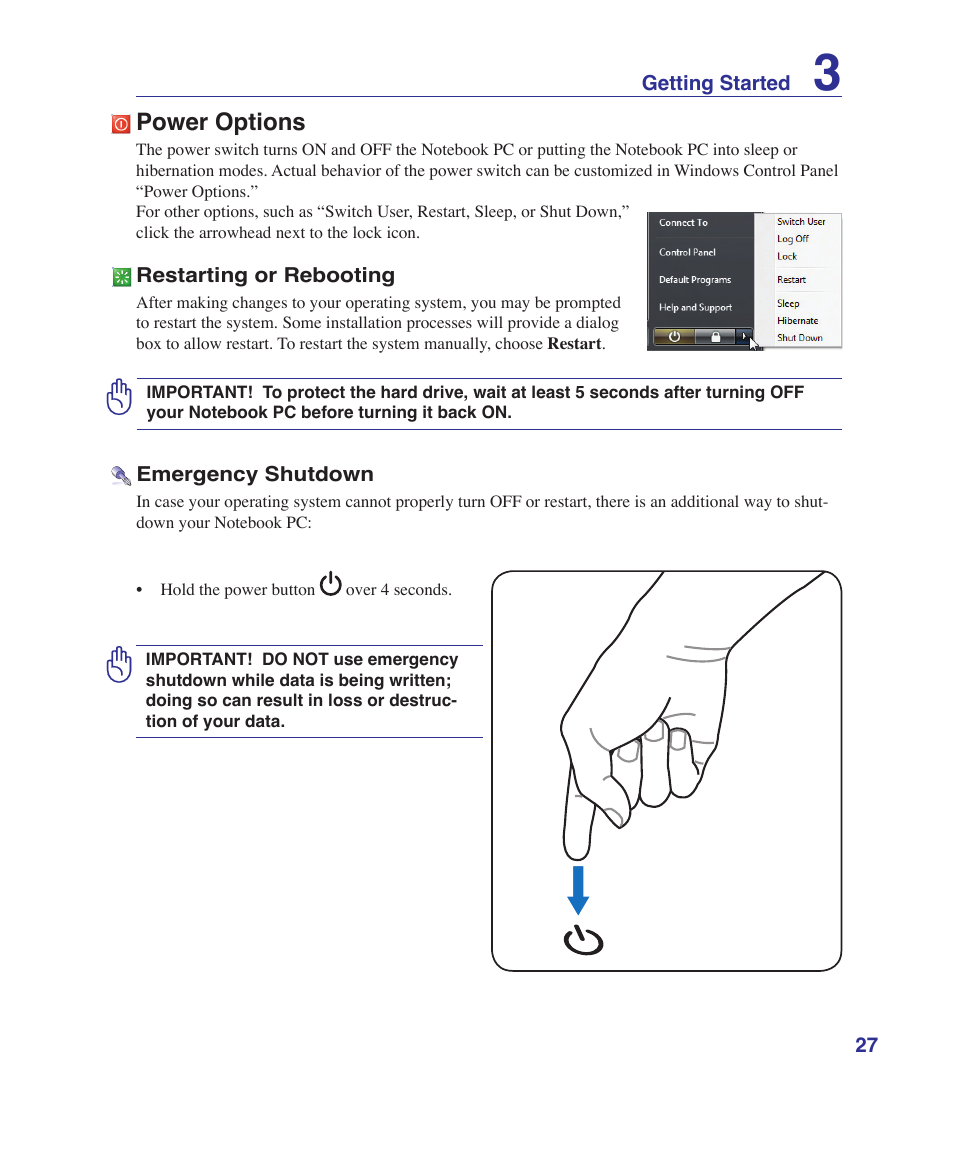 Power options | Asus UL30VT User Manual | Page 27 / 82