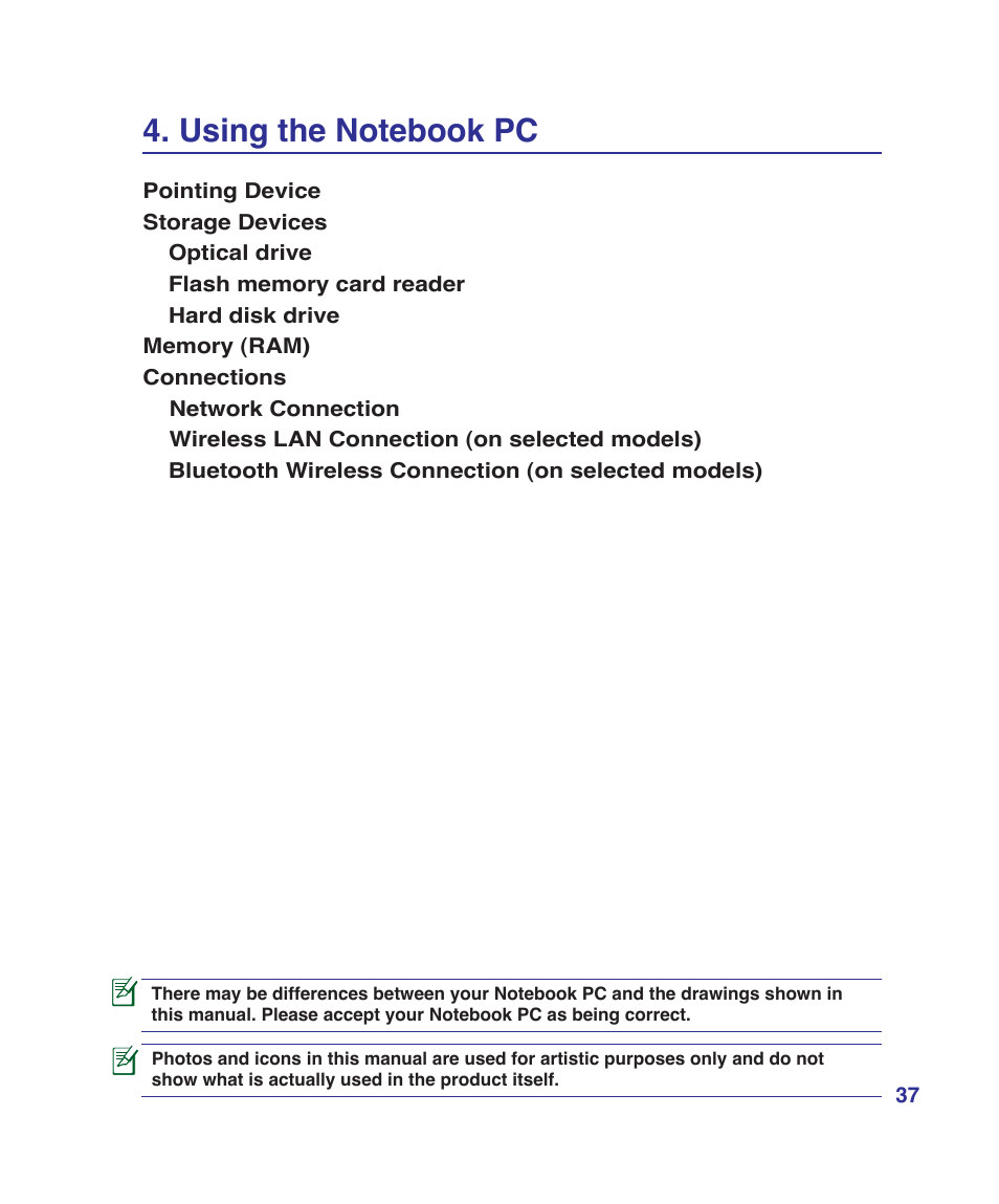 Using the notebook pc | Asus UL30VT User Manual | Page 37 / 82