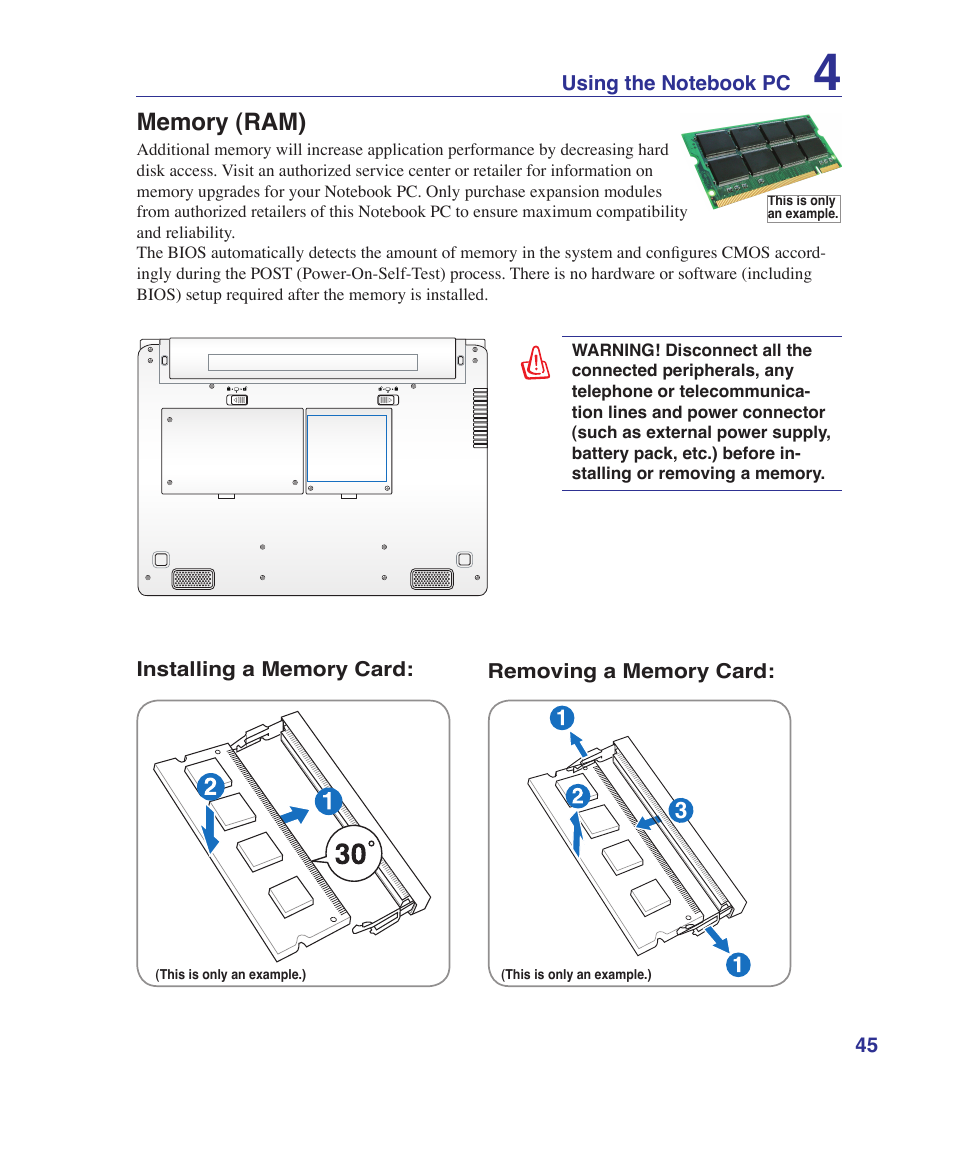 Memory (ram) | Asus UL30VT User Manual | Page 45 / 82