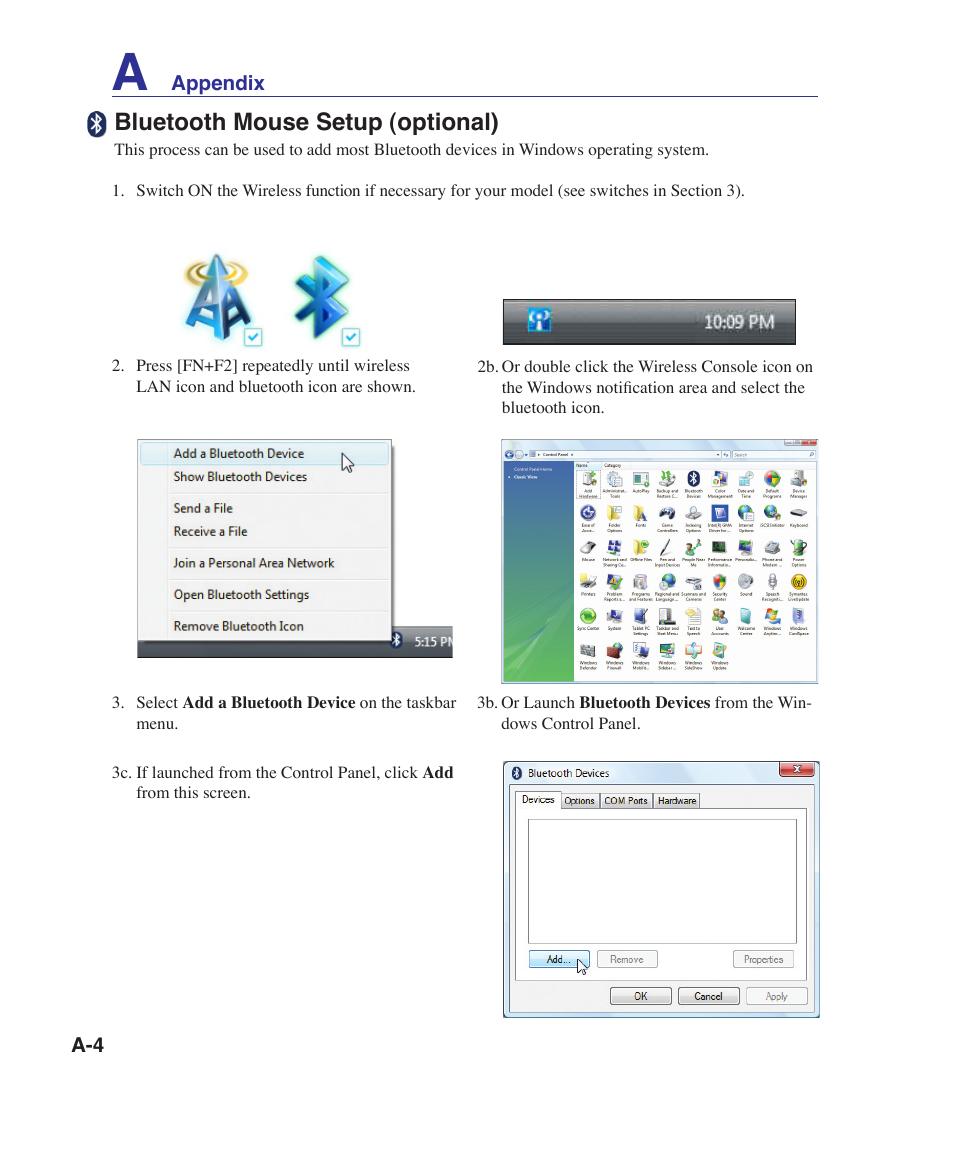 Bluetooth mouse setup (optional) | Asus UL30VT User Manual | Page 54 / 82