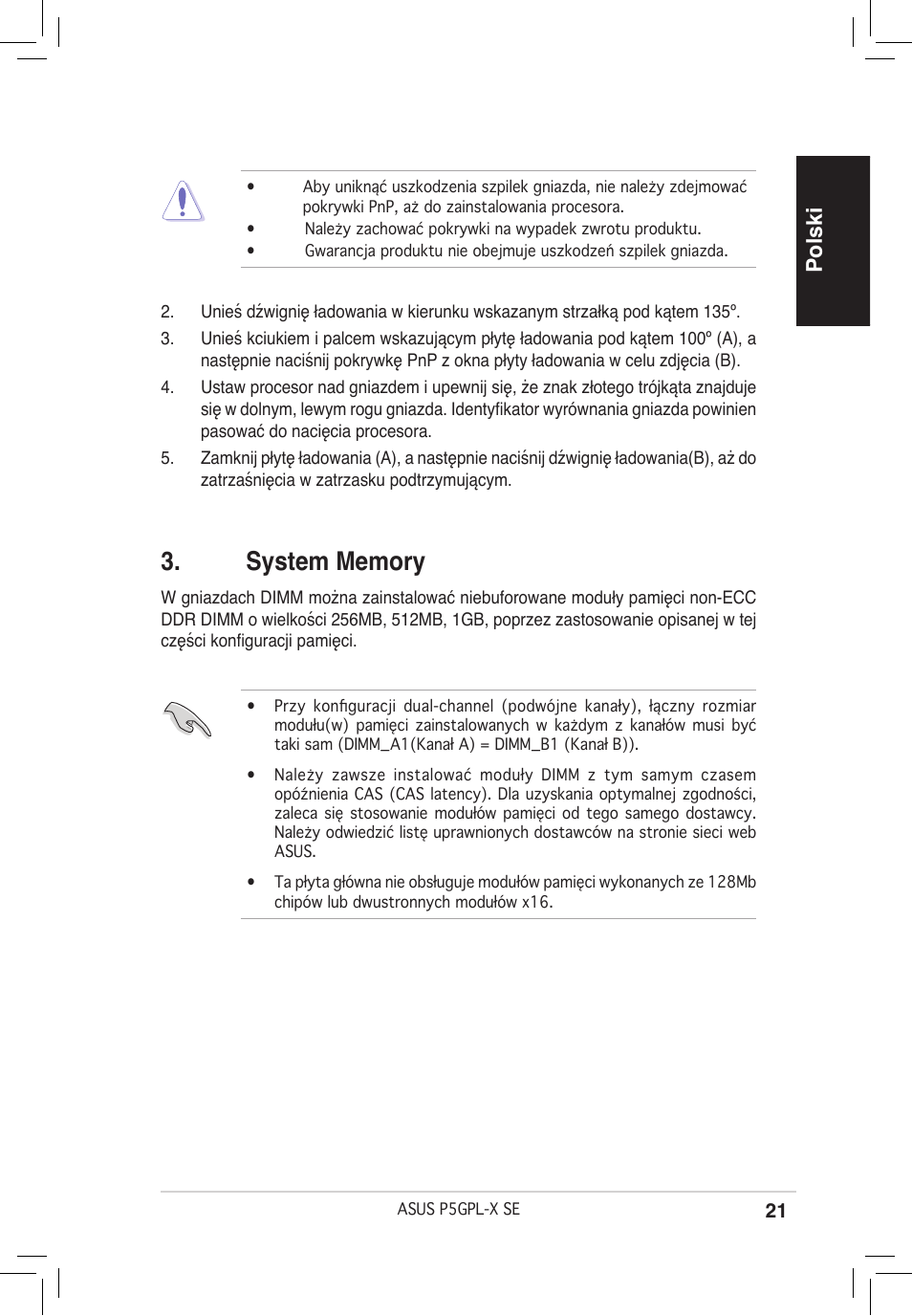 Polski | Asus P5GPL-X SE User Manual | Page 21 / 38