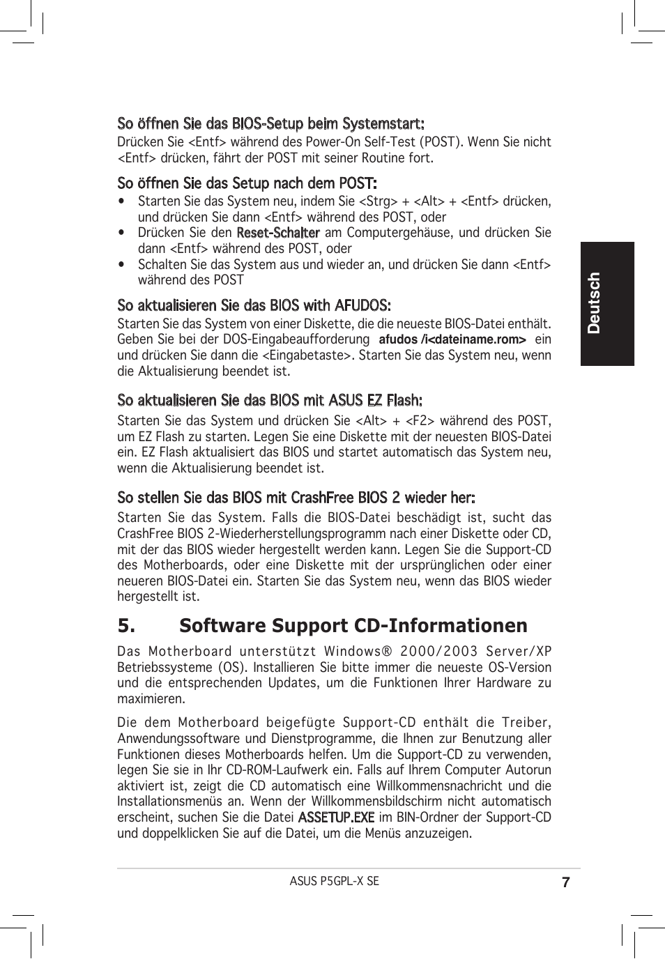 Software support cd-informationen, Deutsch | Asus P5GPL-X SE User Manual | Page 7 / 38