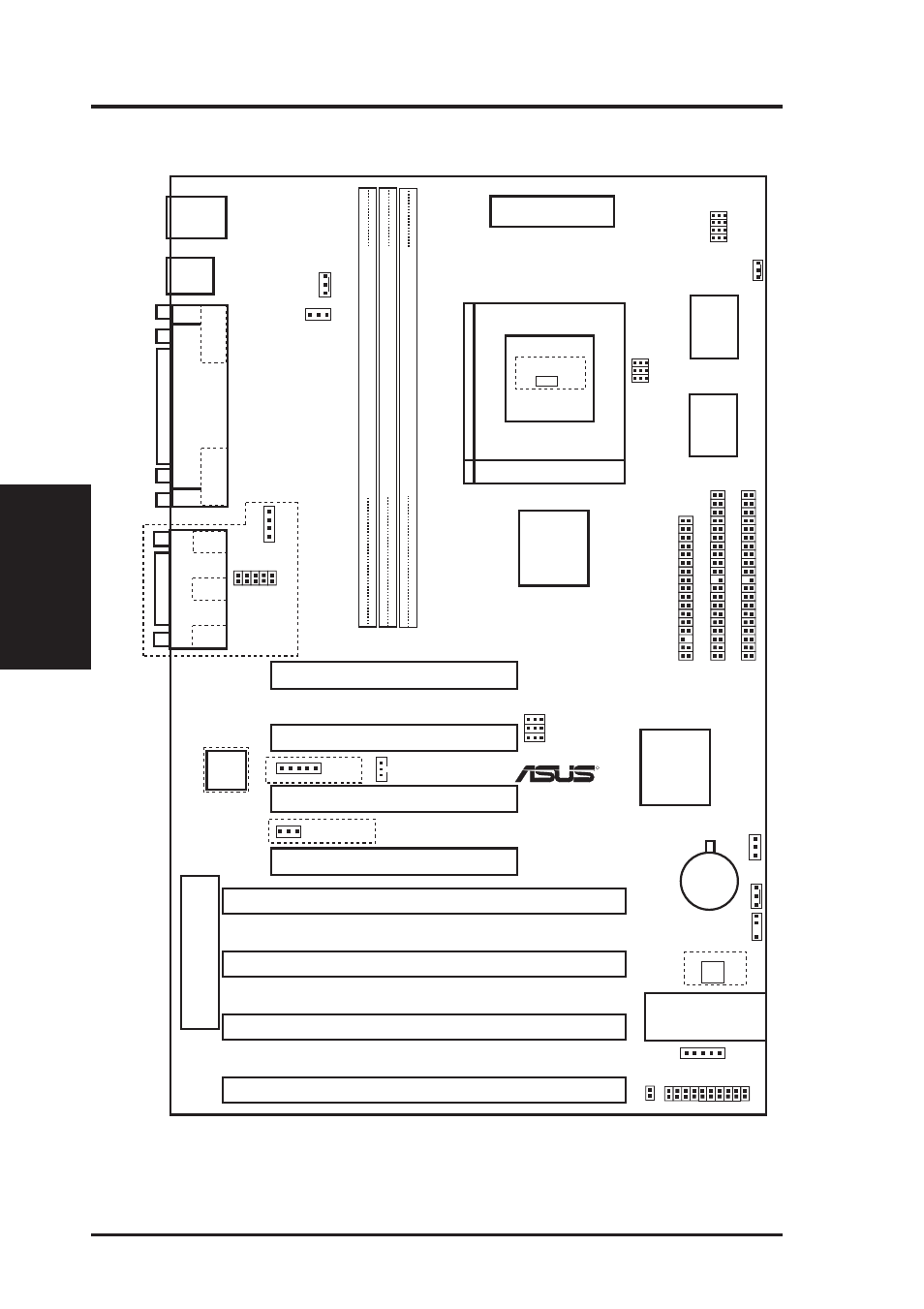 Iii. installation, Asus tx97-x motherboard layout, 12 asus tx97-x user’s manual | Motherboard layout) iii. inst alla tion, Parallel port, Usb ps/2, Pci slot 3, Cpu zif socket 7, Keyboard bios programmable bios eeprom | Asus TX97-X User Manual | Page 12 / 80