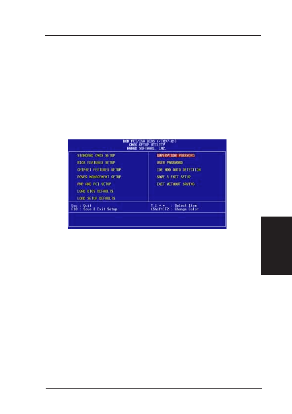 Iv. bios software, Supervisor password and user password | Asus TX97-X User Manual | Page 53 / 80