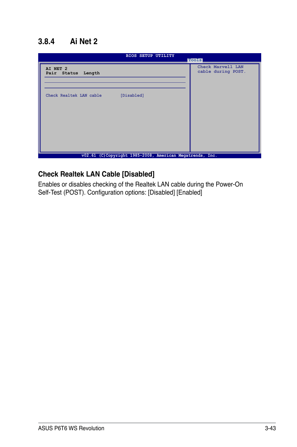 4 ai net 2, Ai net 2 -43, Check realtek lan cable [disabled | Asus P6T6 WS Revolution User Manual | Page 109 / 192