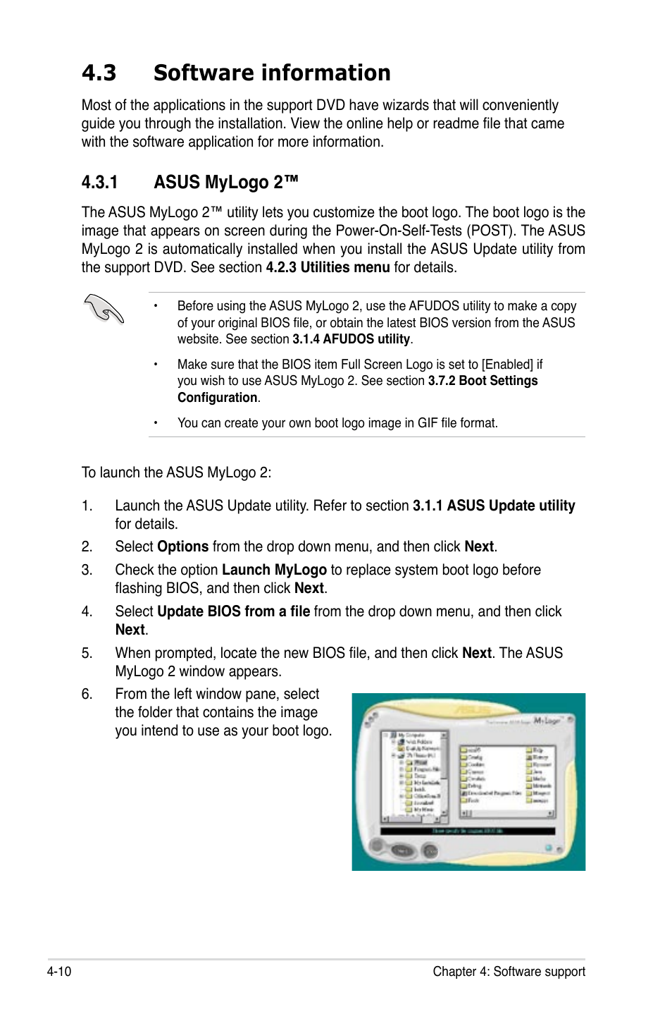 3 software information, 1 asus mylogo 2, Software information -10 4.3.1 | Asus mylogo 2™ -10 | Asus P6T6 WS Revolution User Manual | Page 122 / 192