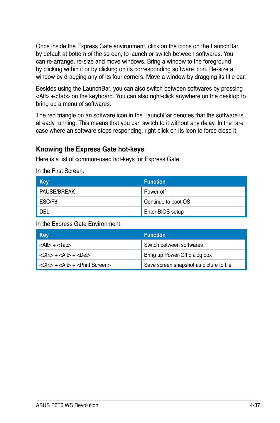 Knowing the express gate hot-keys | Asus P6T6 WS Revolution User Manual | Page 149 / 192