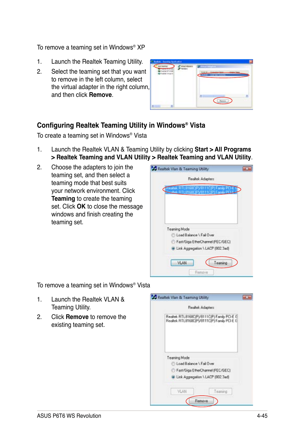 Configuring realtek teaming utility in windows, Vista | Asus P6T6 WS Revolution User Manual | Page 157 / 192