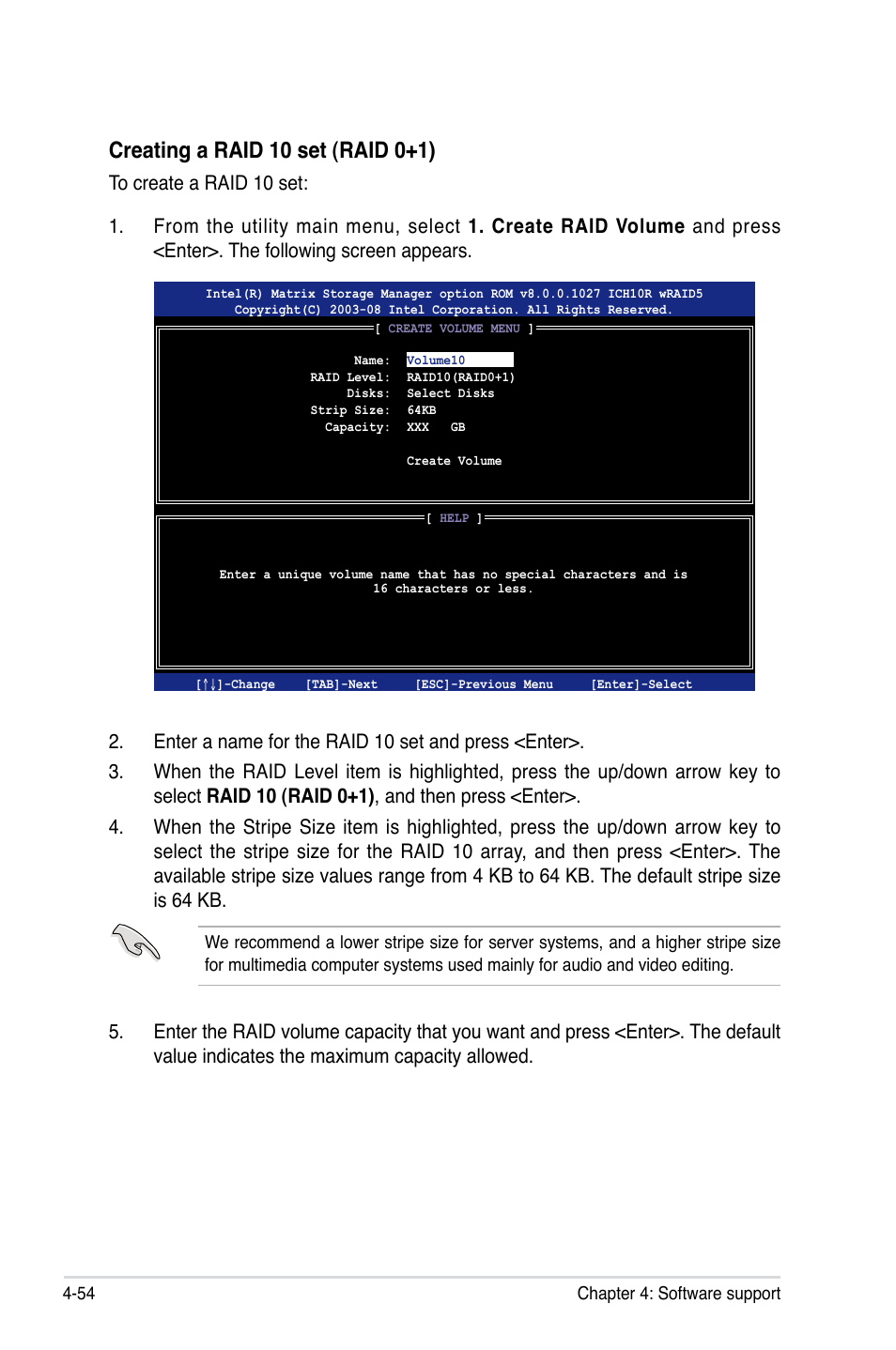 Creating a raid 10 set (raid 0+1) | Asus P6T6 WS Revolution User Manual | Page 166 / 192