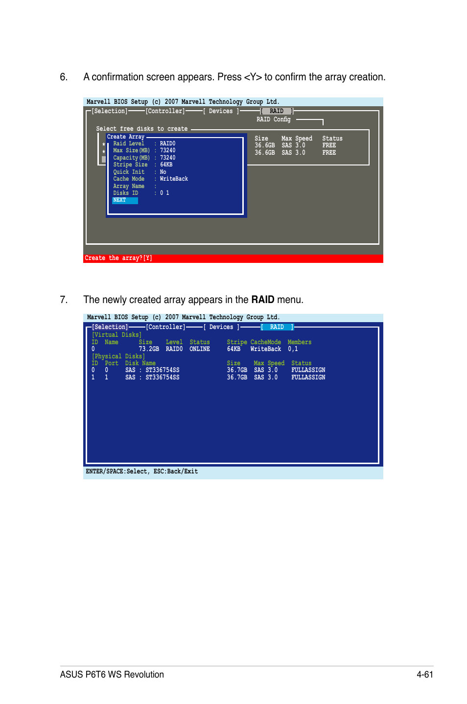 The newly created array appears in the raid menu | Asus P6T6 WS Revolution User Manual | Page 173 / 192