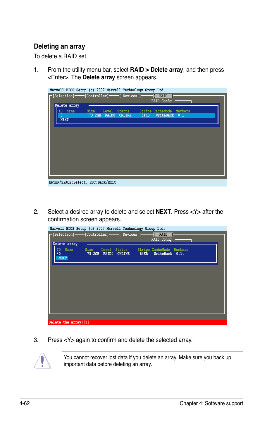 Deleting an array | Asus P6T6 WS Revolution User Manual | Page 174 / 192