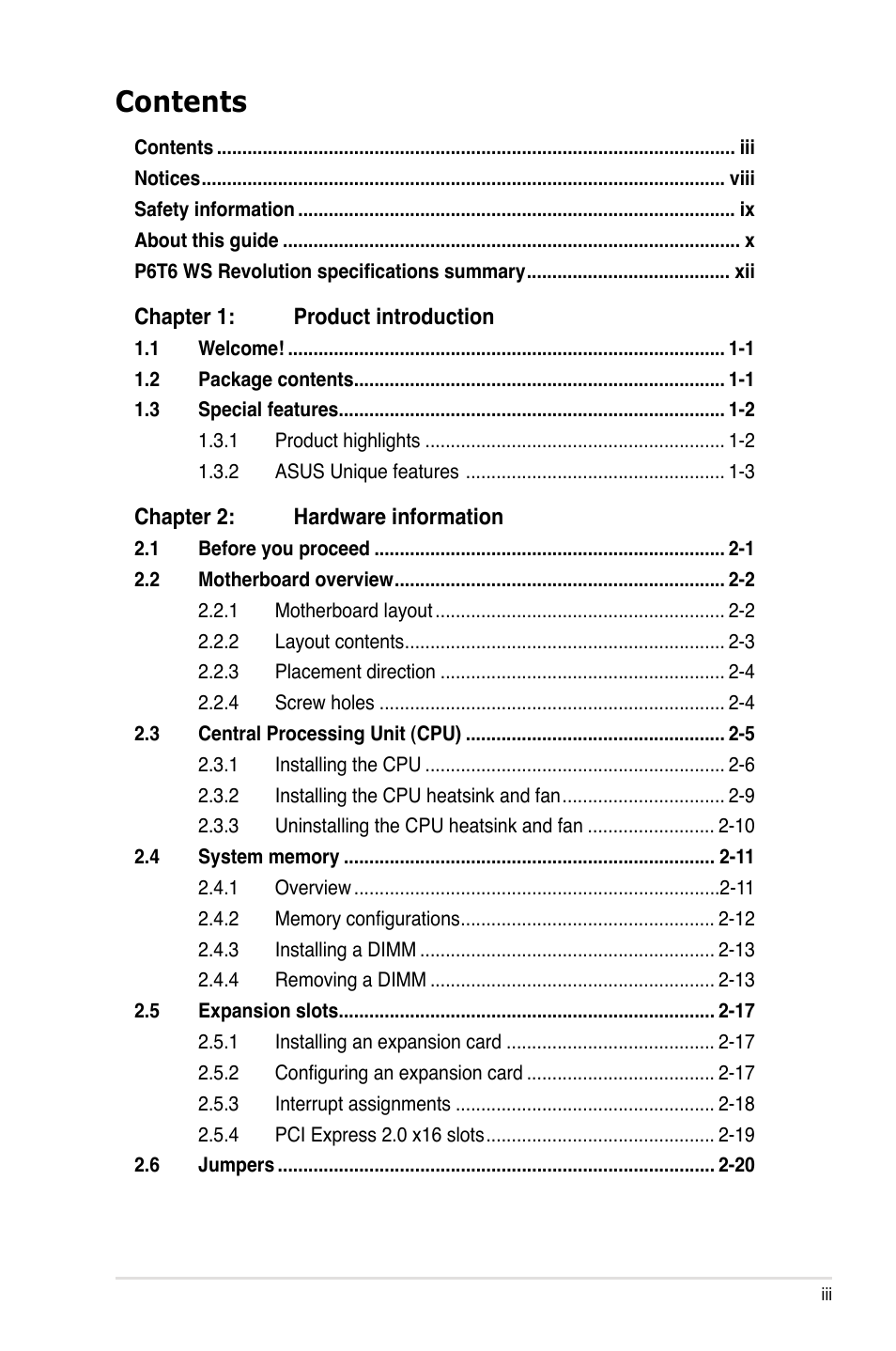 Asus P6T6 WS Revolution User Manual | Page 3 / 192