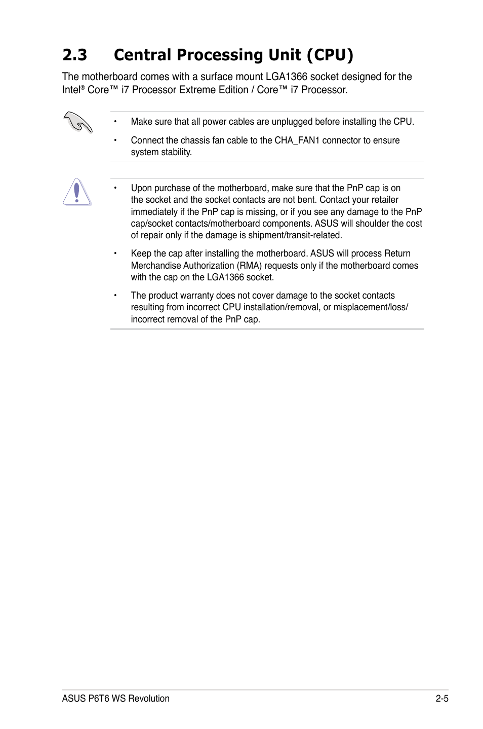 3 central processing unit (cpu), Central processing unit (cpu) -5 | Asus P6T6 WS Revolution User Manual | Page 31 / 192