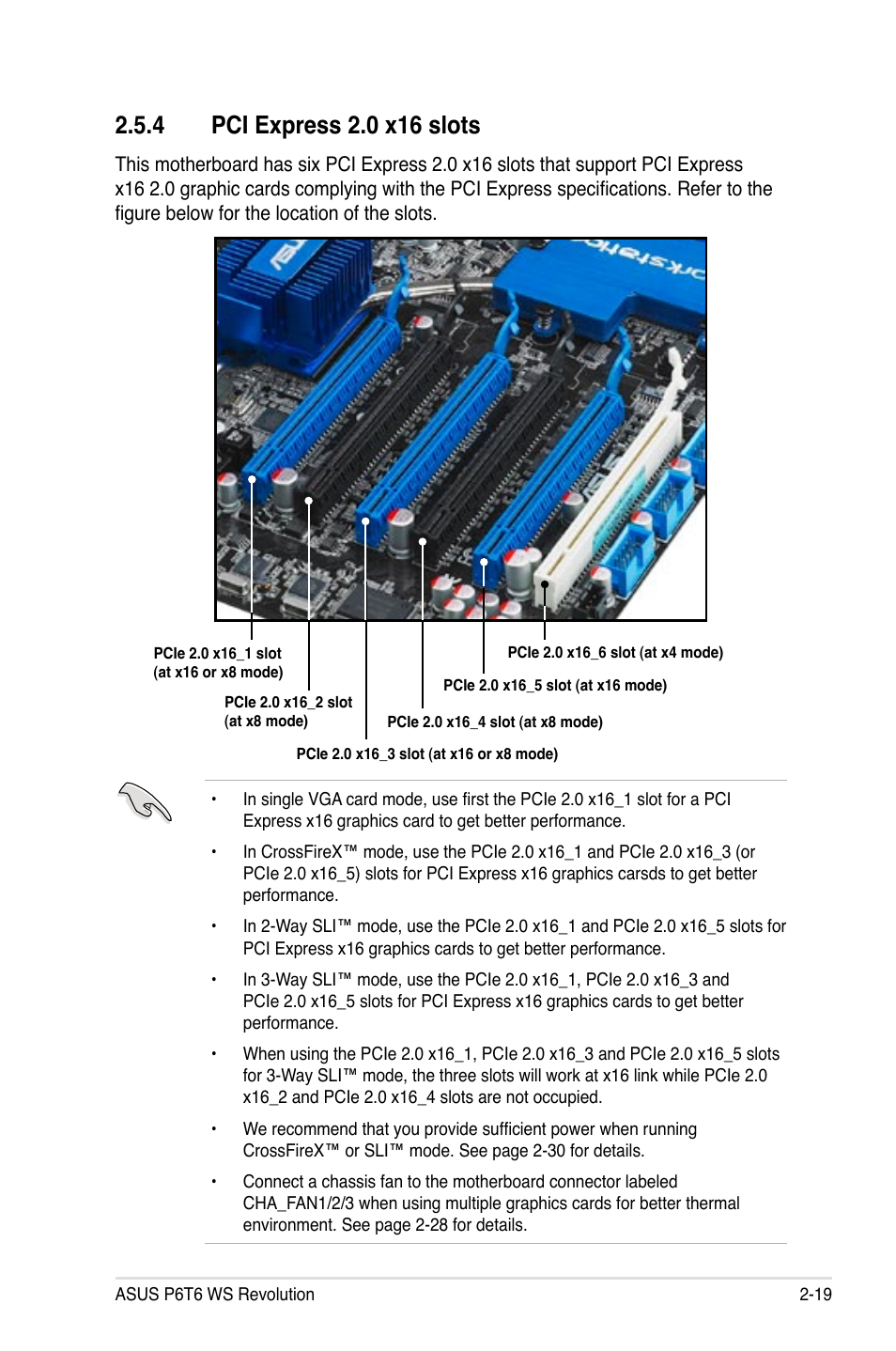 4 pci express 2.0 x16 slots, Pci express 2.0 x16 slots -19 | Asus P6T6 WS Revolution User Manual | Page 45 / 192