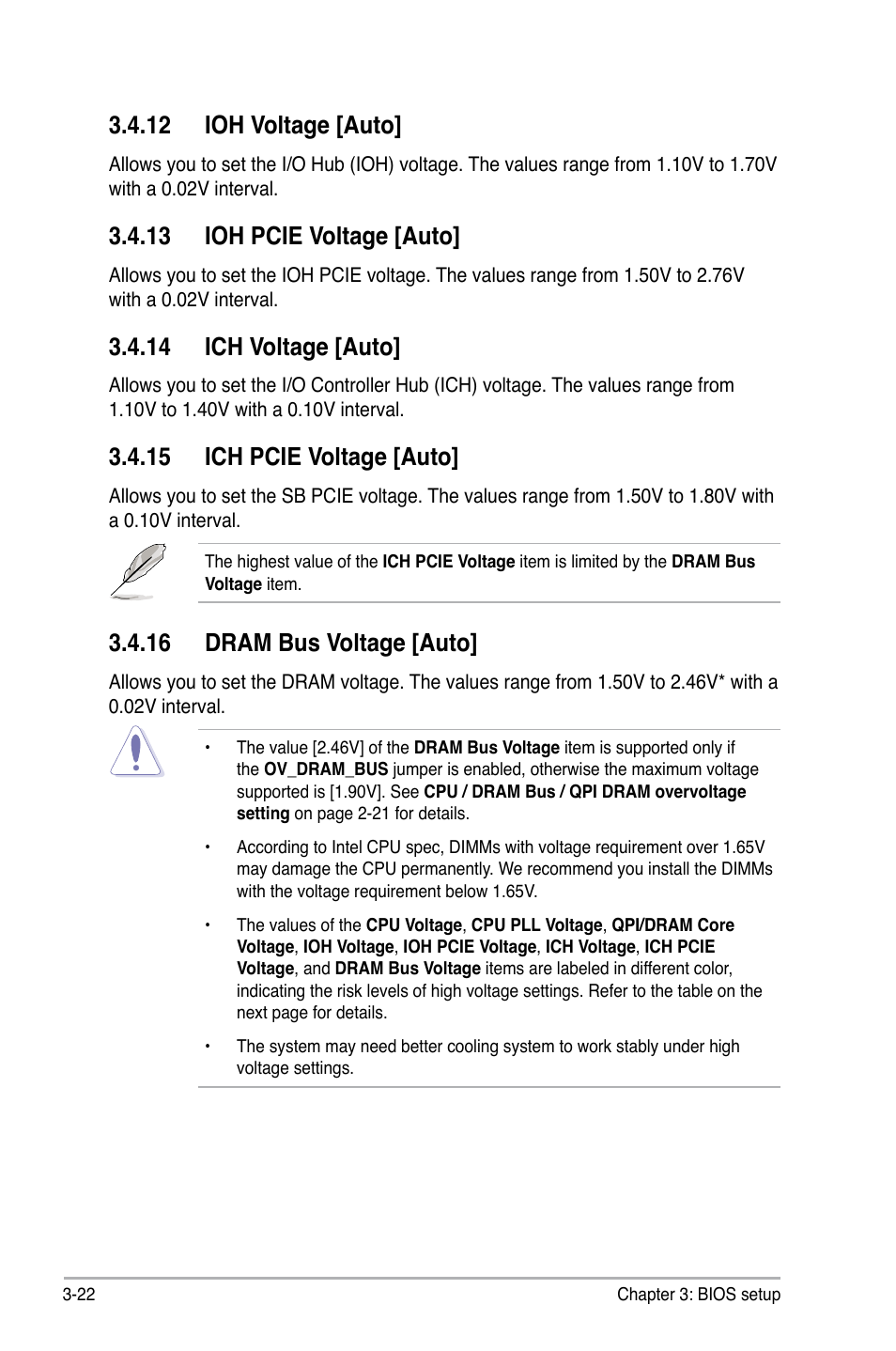 12 ioh voltage [auto, 13 ioh pcie voltage [auto, 14 ich voltage [auto | 15 ich pcie voltage [auto, 16 dram bus voltage [auto | Asus P6T6 WS Revolution User Manual | Page 88 / 192