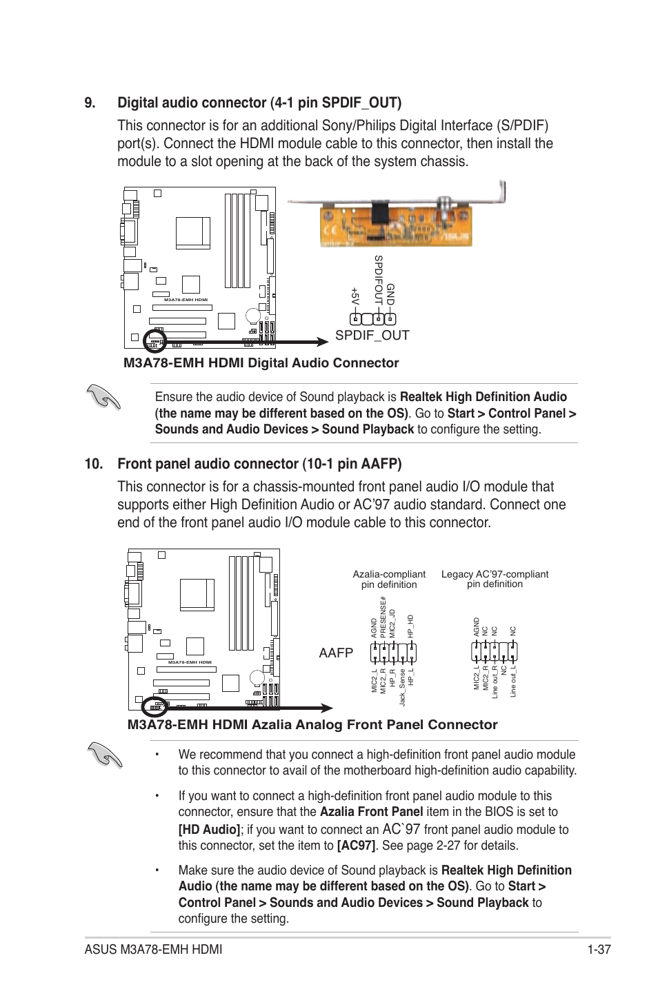 Ac`97, Spdif_out, Aafp | Asus M3A78-EMH HDMI User Manual | Page 49 / 100