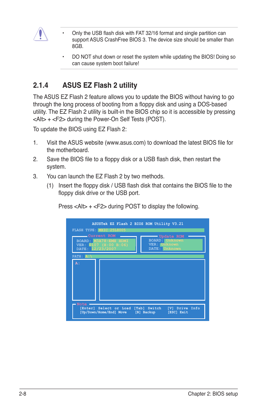 4 asus ez flash 2 utility | Asus M3A78-EMH HDMI User Manual | Page 60 / 100