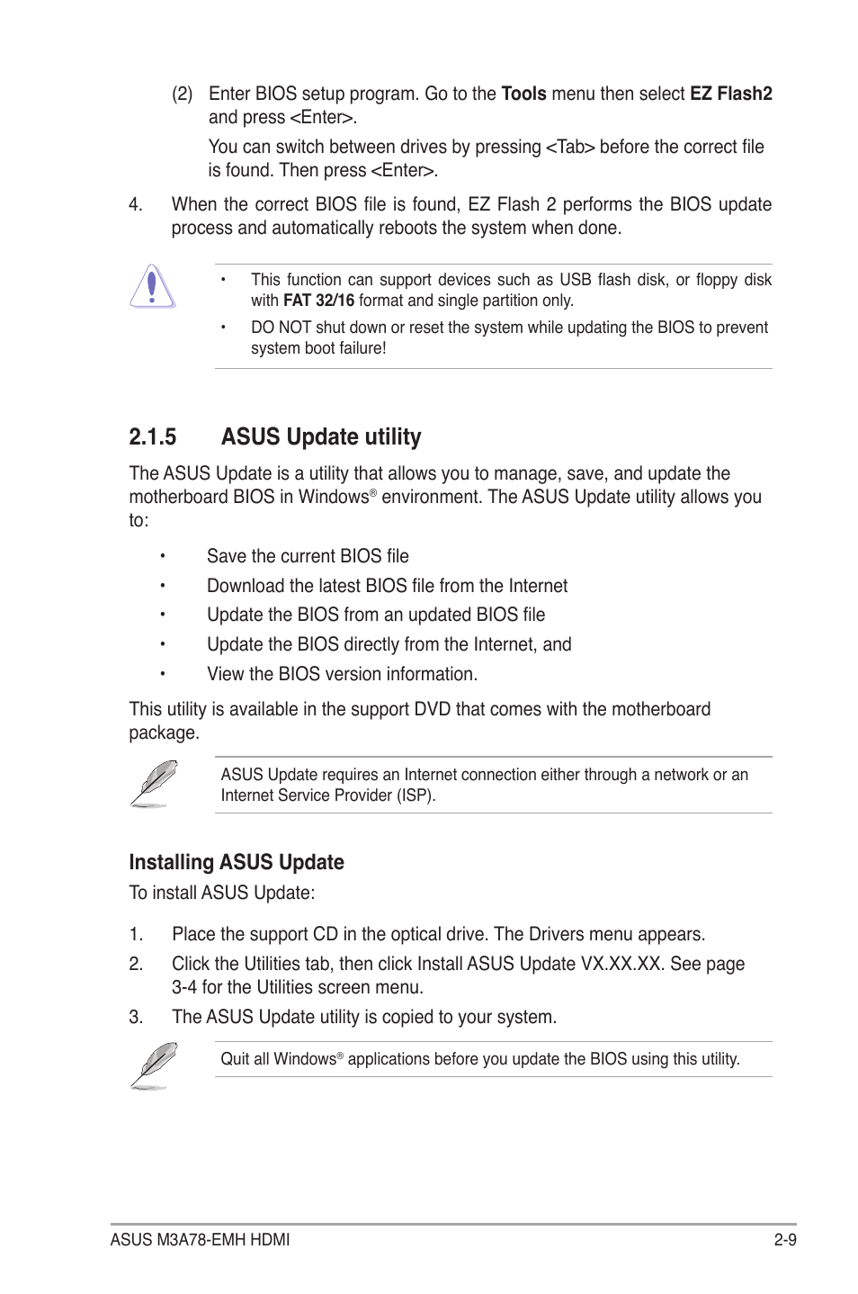 5 asus update utility, Installing.asus.update | Asus M3A78-EMH HDMI User Manual | Page 61 / 100