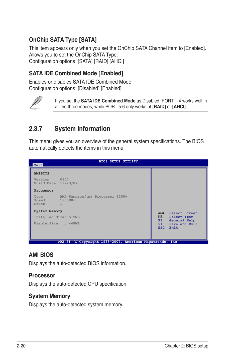 System.information, Onchip.sata.type.[sata, Ami.bios | Processor | Asus M3A78-EMH HDMI User Manual | Page 72 / 100