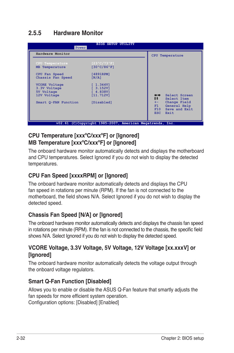 Hardware.monitor, Chassis fan speed [n/a] or [ignored, Smart q-fan function [disabled | Asus M3A78-EMH HDMI User Manual | Page 84 / 100